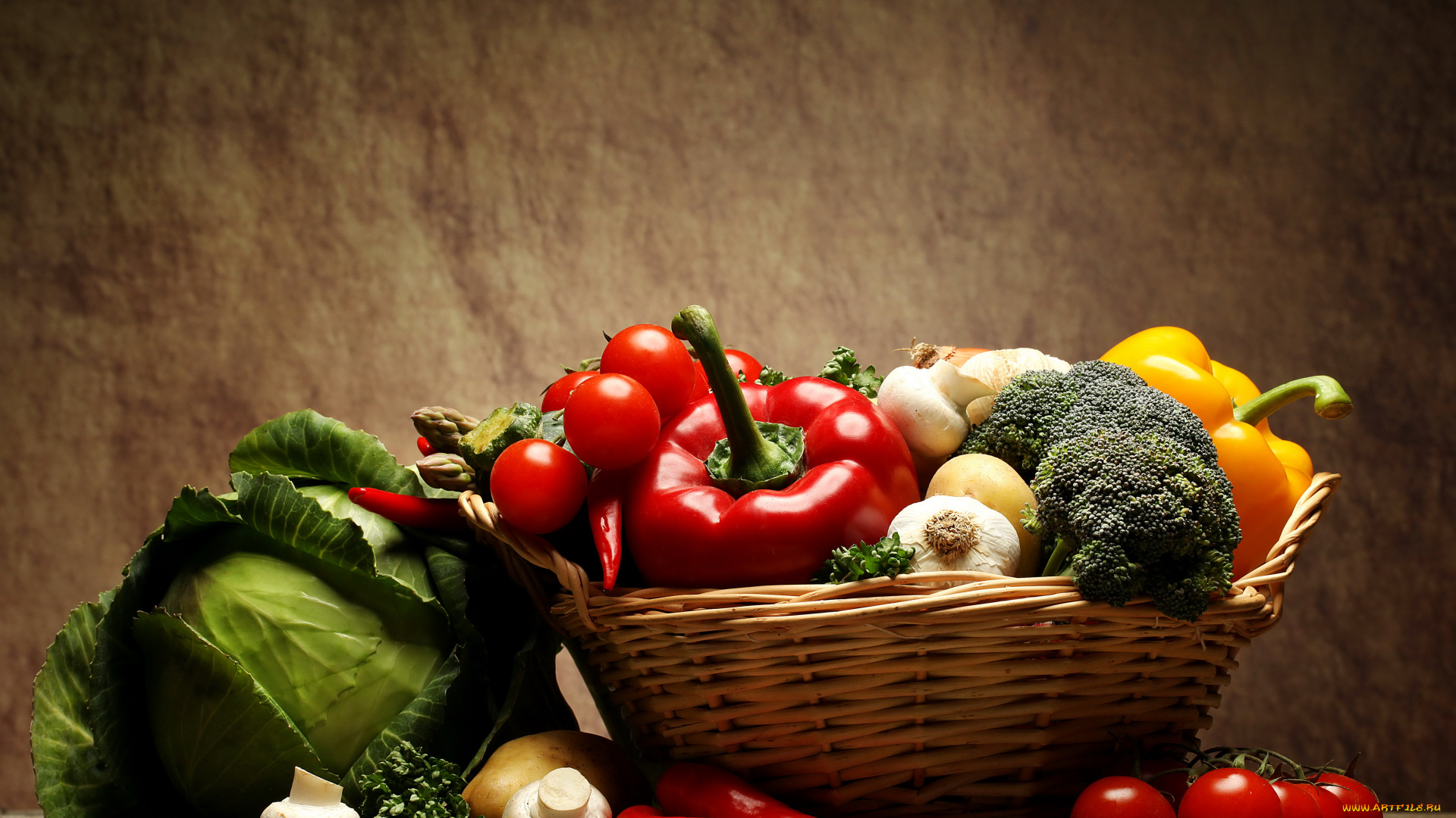 еда, овощи, грибы, помидоры, перец, капуста