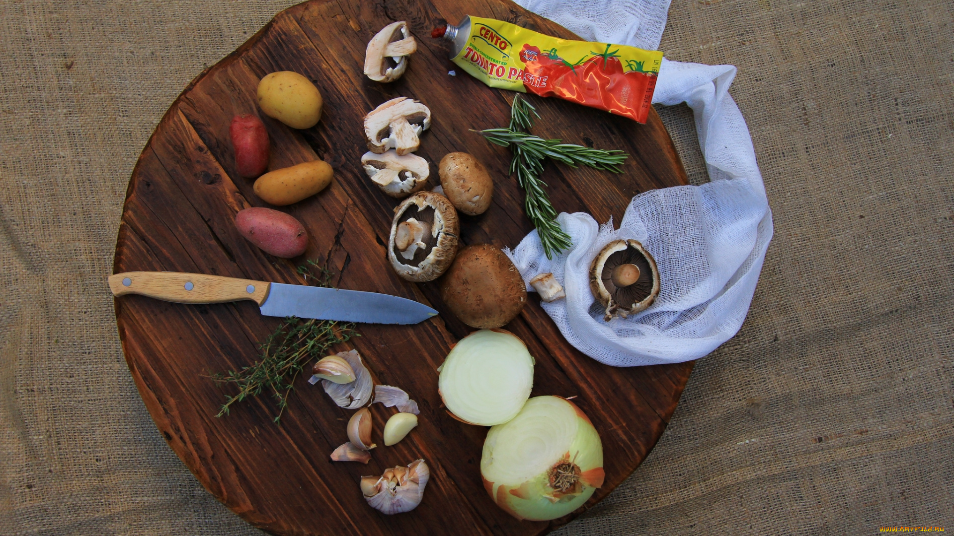 еда, разное, грибы, чеснок, картофель, лук