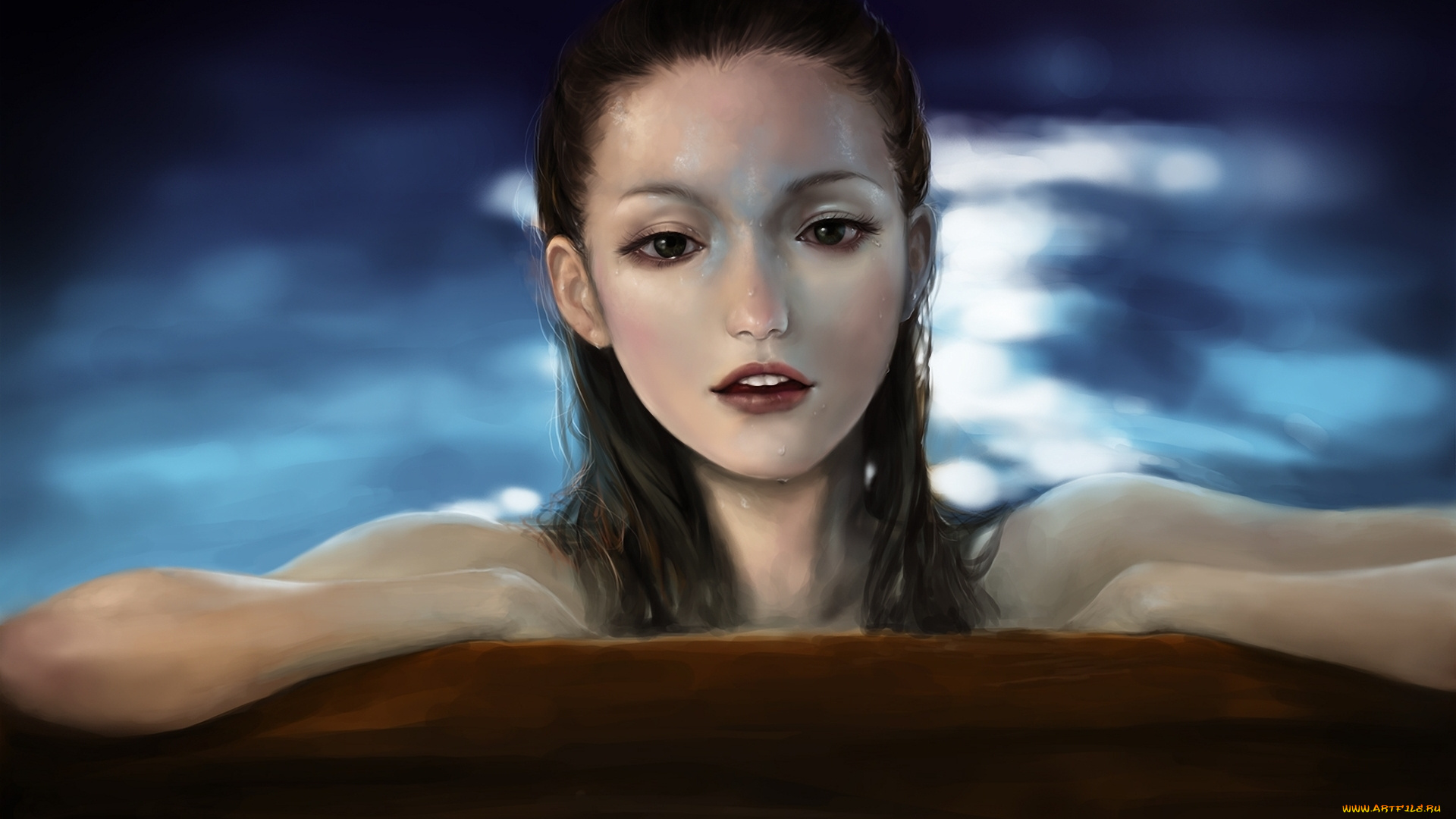 фэнтези, девушки, вода, купание, девушка, брюнетка