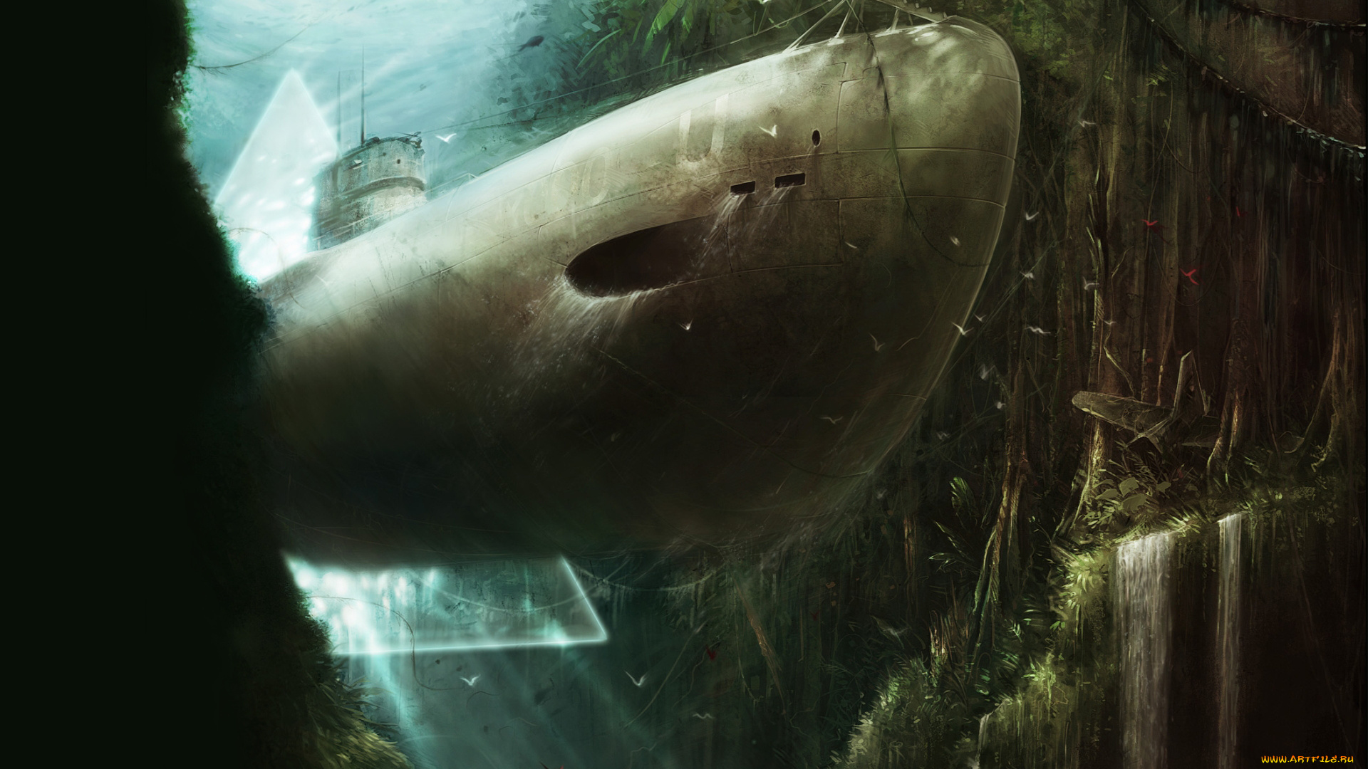фэнтези, подводная, лодка, лес, джунгли, портал