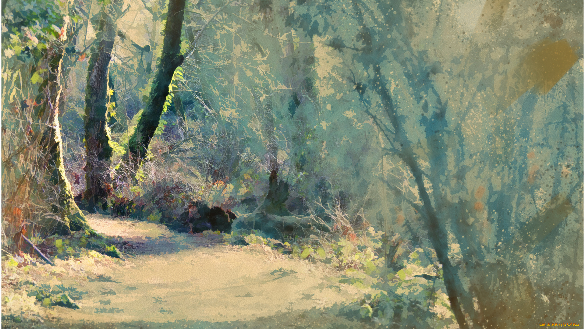 рисованные, -, другое, деревья, дорога