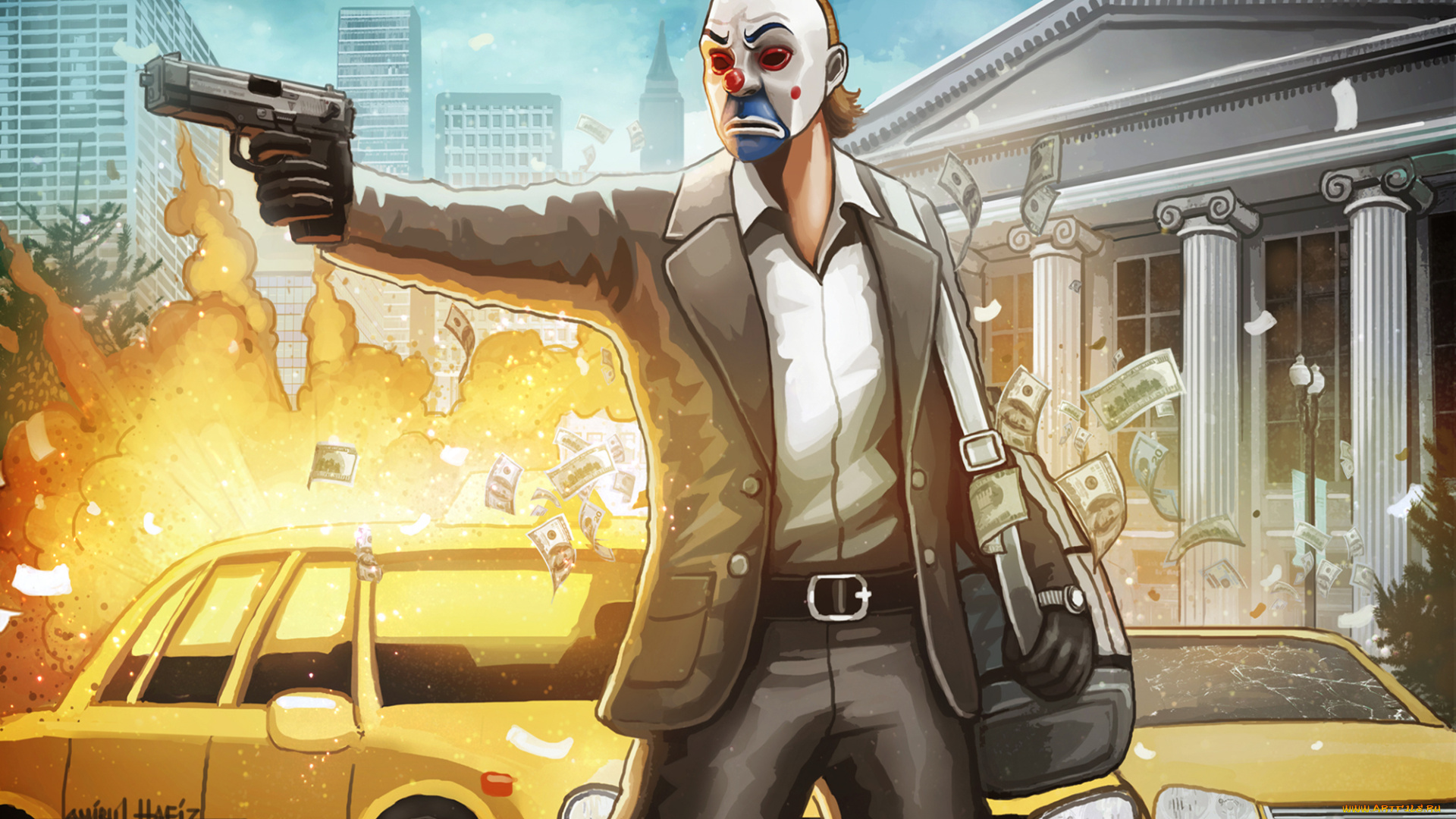 the, dark, knight, рисованные, кино, пистолет, dark, the, пожар, ограбление, джокер, knight