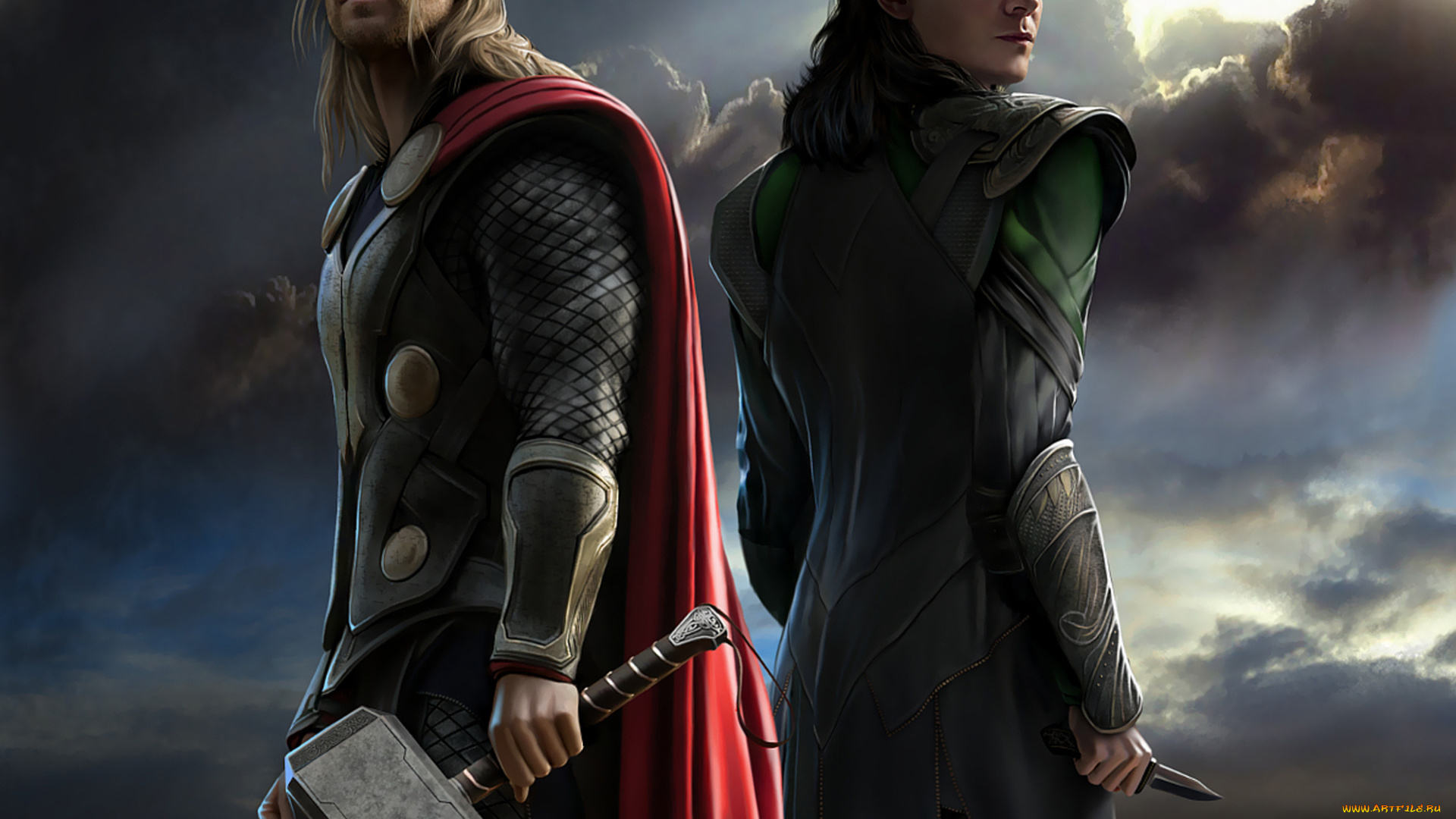 thor, 2, рисованные, кино, молот, нож, thor, тор, братья, локи