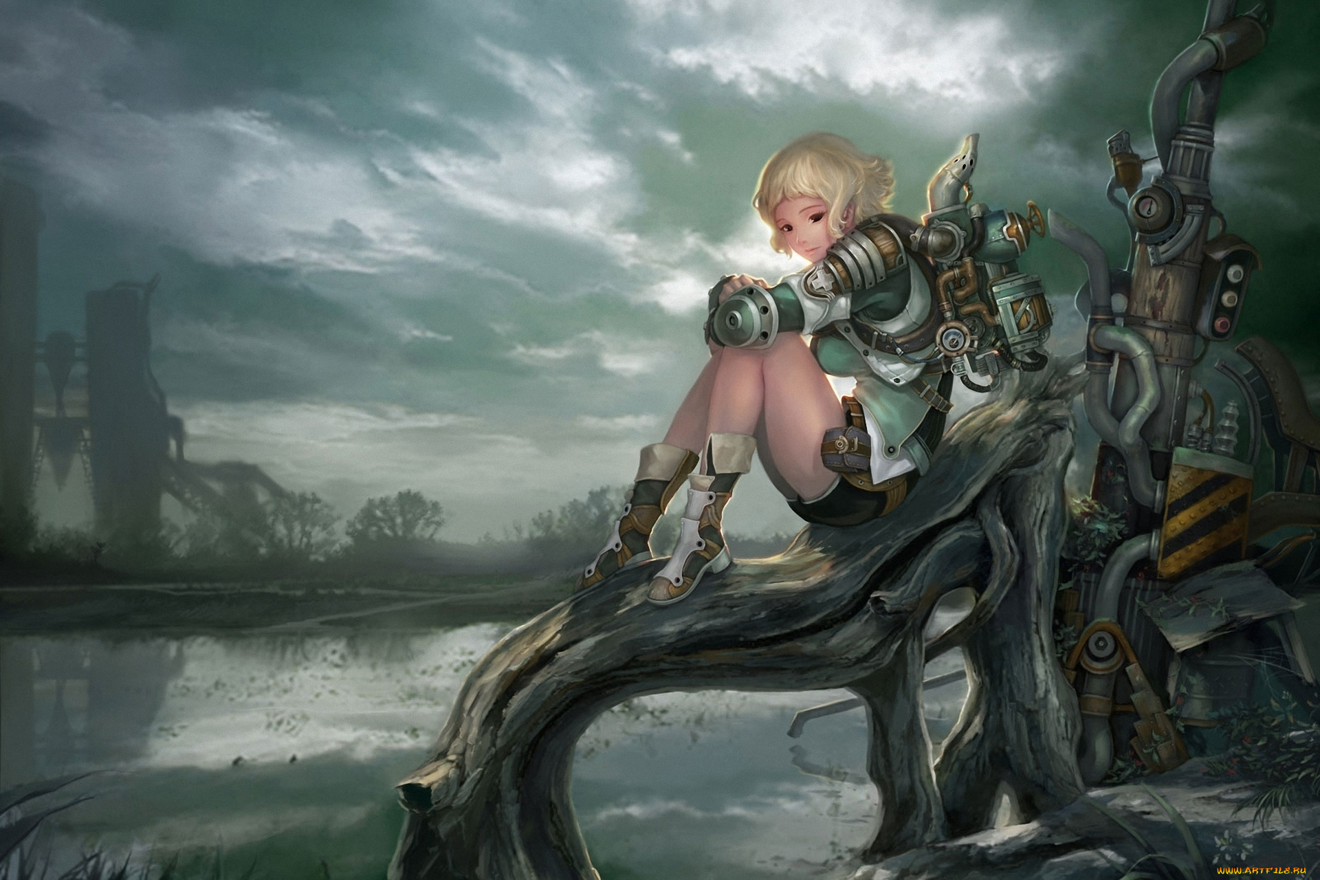argo, online, видео, игры, стимпанк, постапокалипсис, девушка, озеро, механизм, коряга