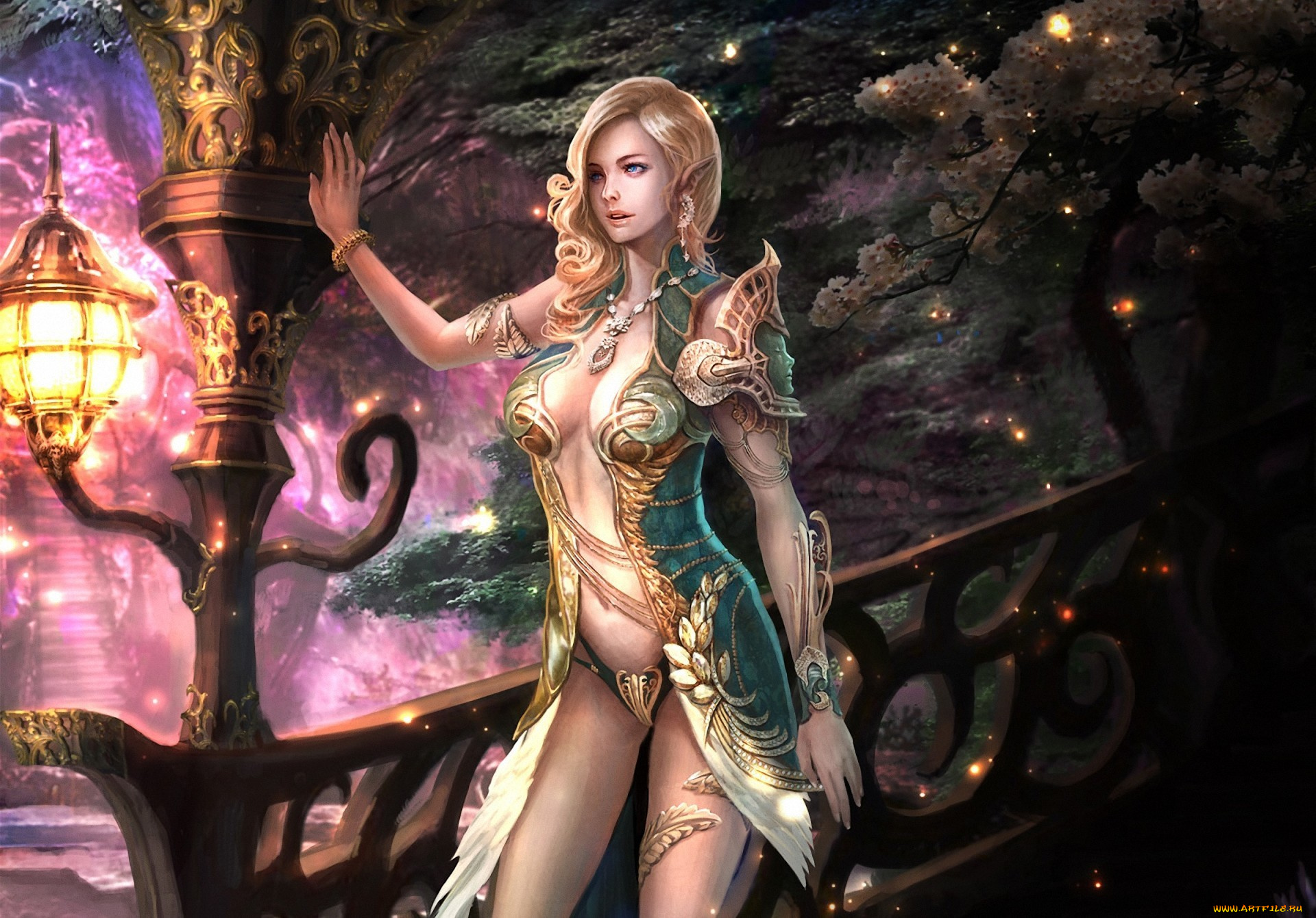 фэнтези, эльфы, фонарь, эльф, ожидание, лестница, лес