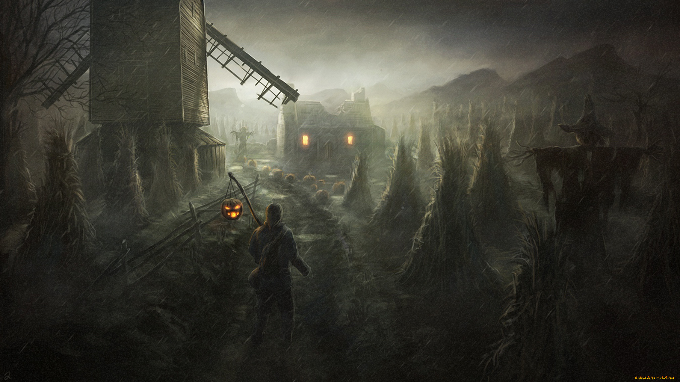 rado, javor, фэнтези, иные, миры, , иные, времена, тыква, дом, разрушенный, человек, странник, пугало, мельница, магия, мистика