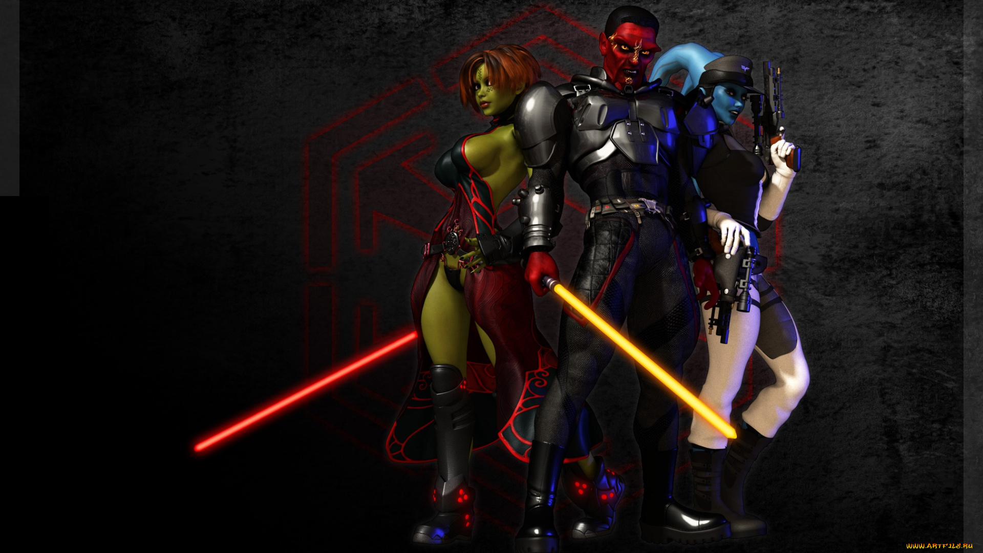 3д, графика, эльфы, , elves, эльфийки, взгляд, фон, оружие