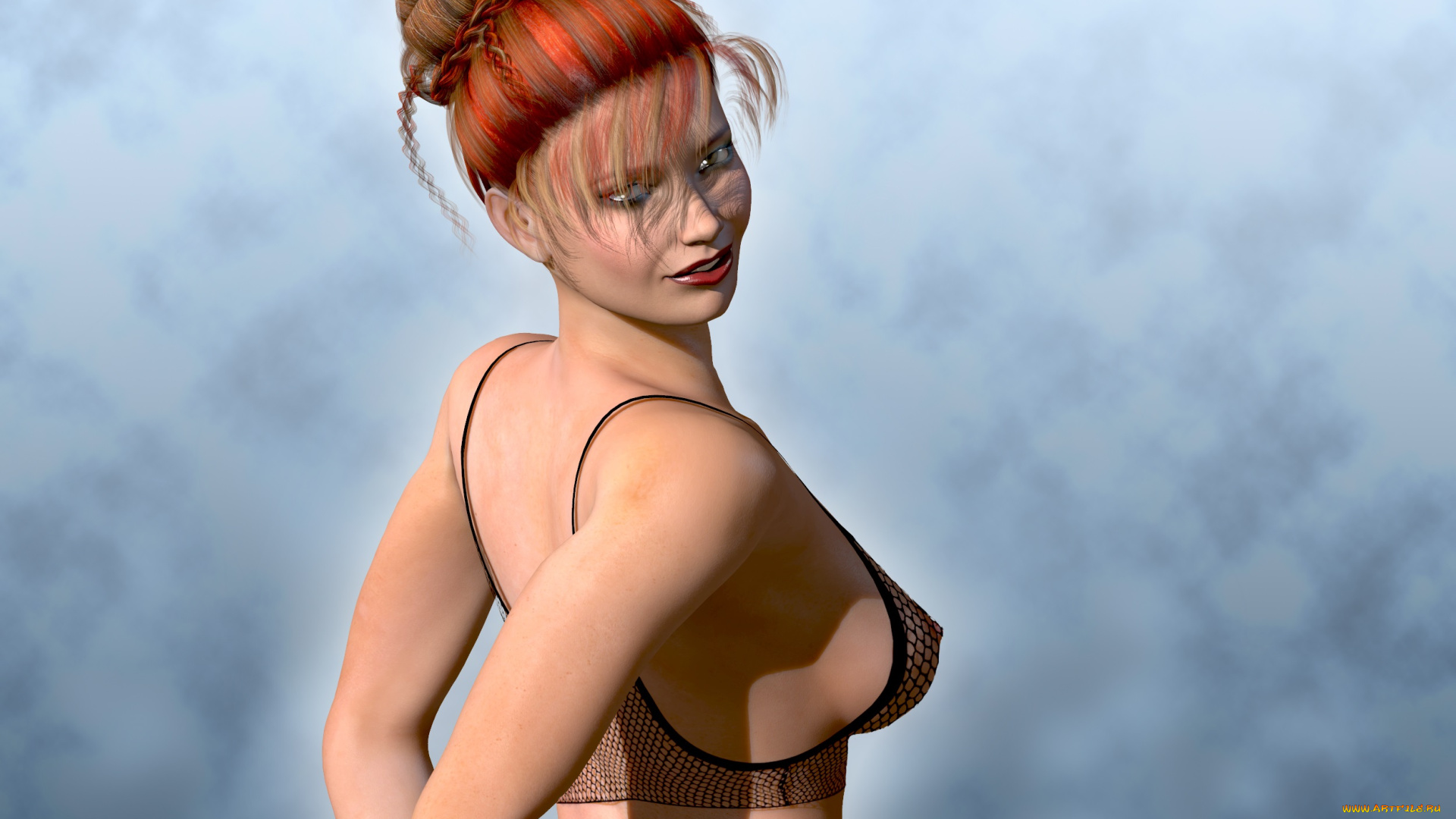 3д, графика, люди, , people, девушка, взгляд, фон, рыжая