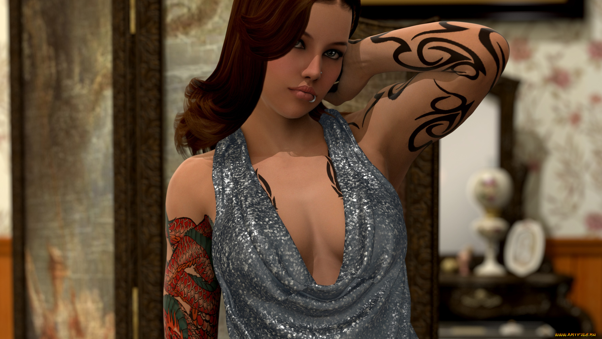 3д, графика, люди, , people, купальник, фон, взгляд, девушка