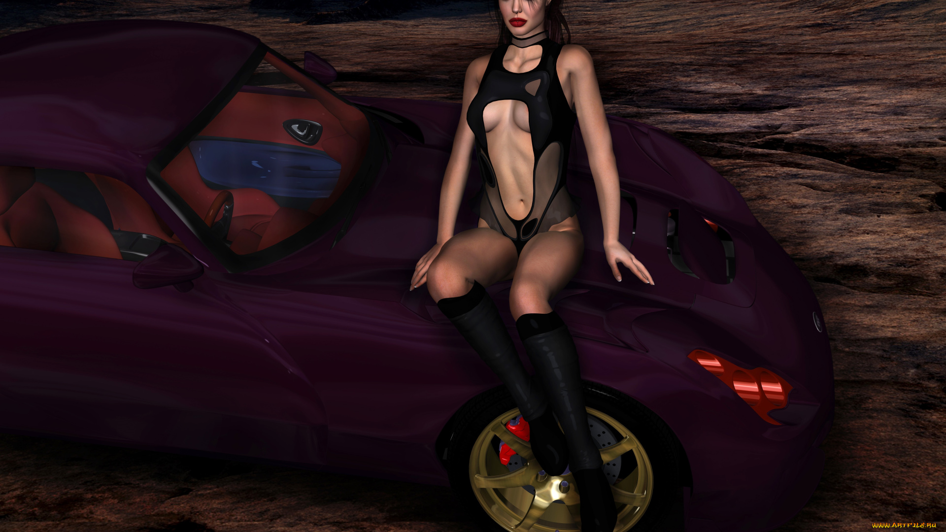 автомобили, 3d, car&girl, фон, автомобиль, взгляд, девушка