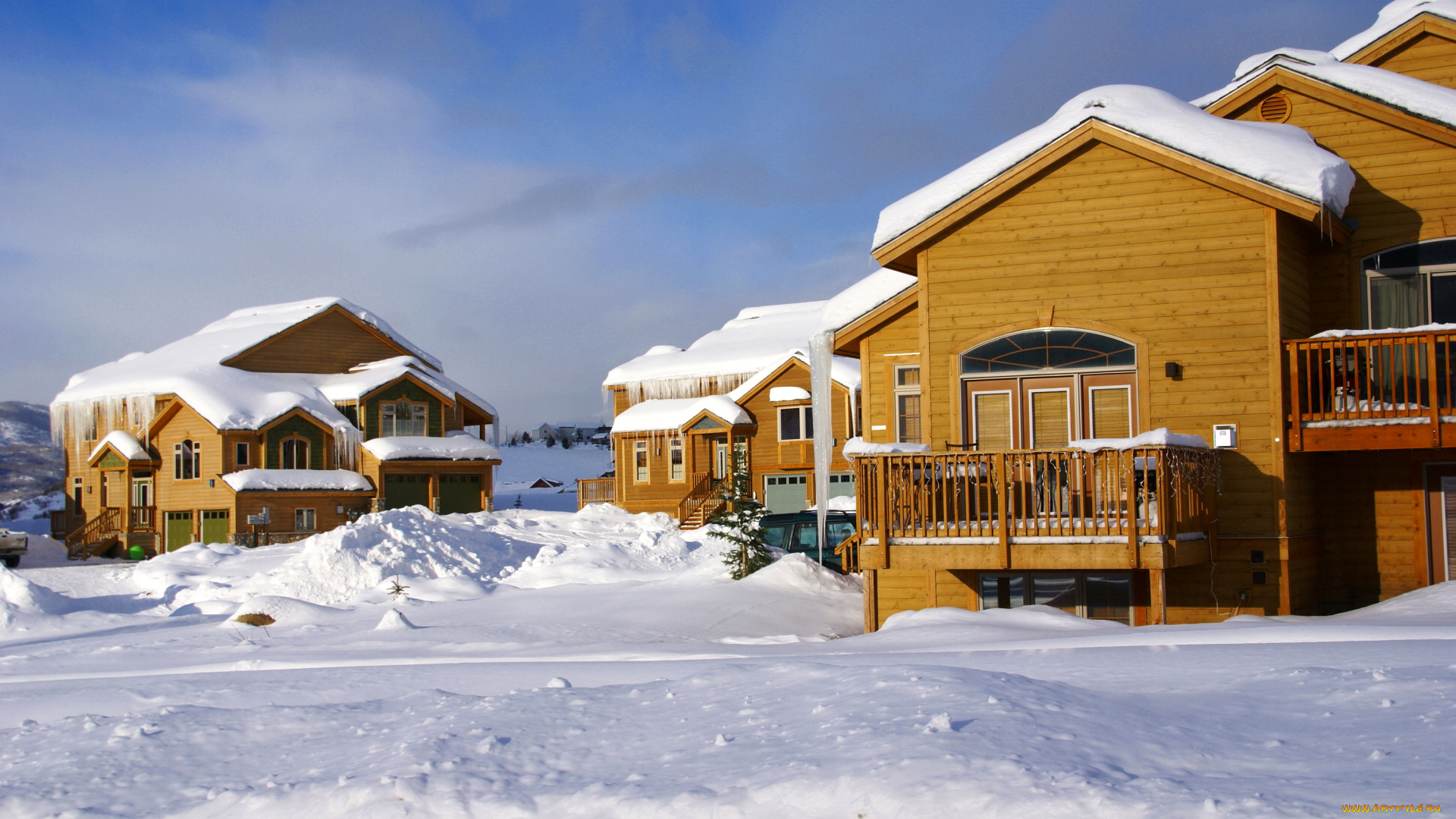 города, -, здания, , дома, зима, снег, дома