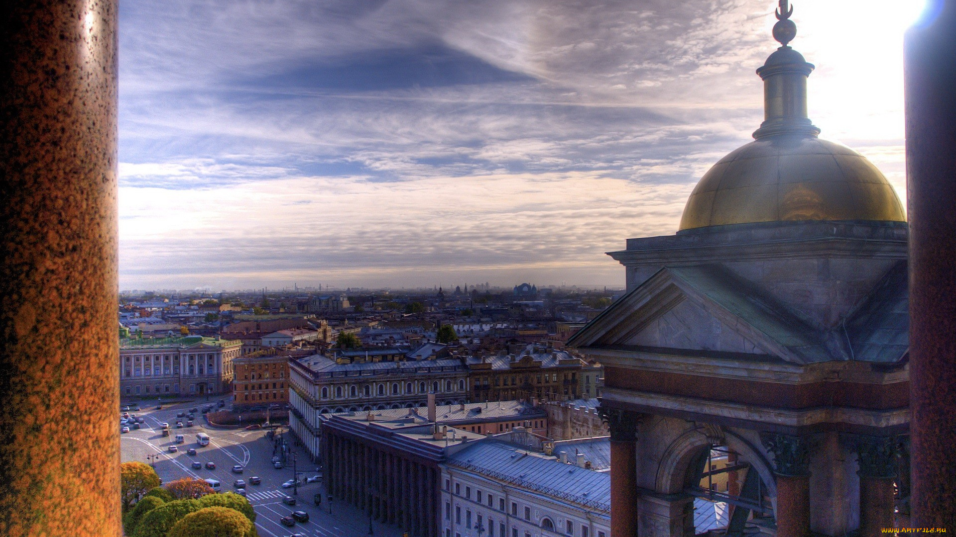 города, санкт-петербург, , петергоф, , россия, колонны, город, исакиевский, собор, питер, здания, дорога, дома, улица, облака, панорама