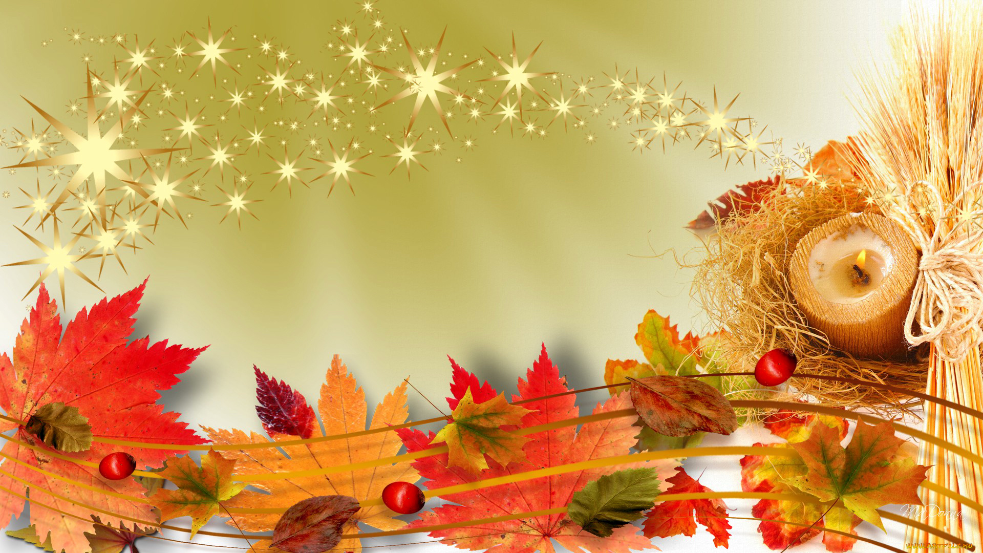 разное, компьютерный, дизайн, клен, листья, коллаж, плоды, осень, свеча