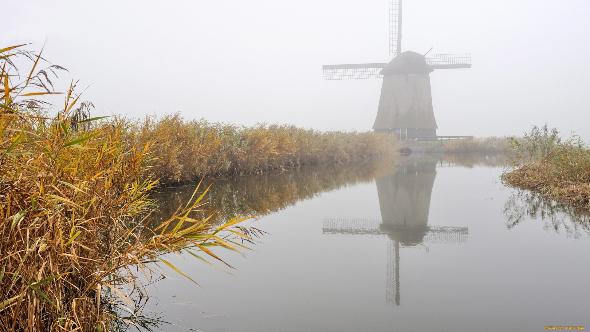 разное, мельницы, мельница, туман, река