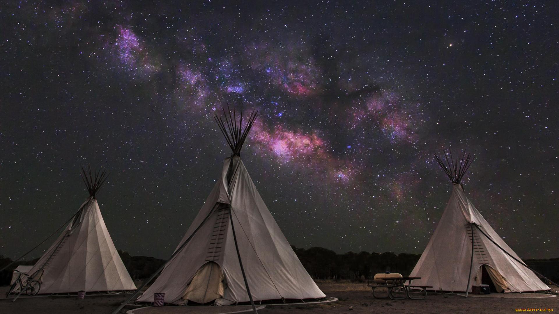разное, сооружения, , постройки, типи, вигвам, небо, млечный, путь, звезды, жилище, индейцев