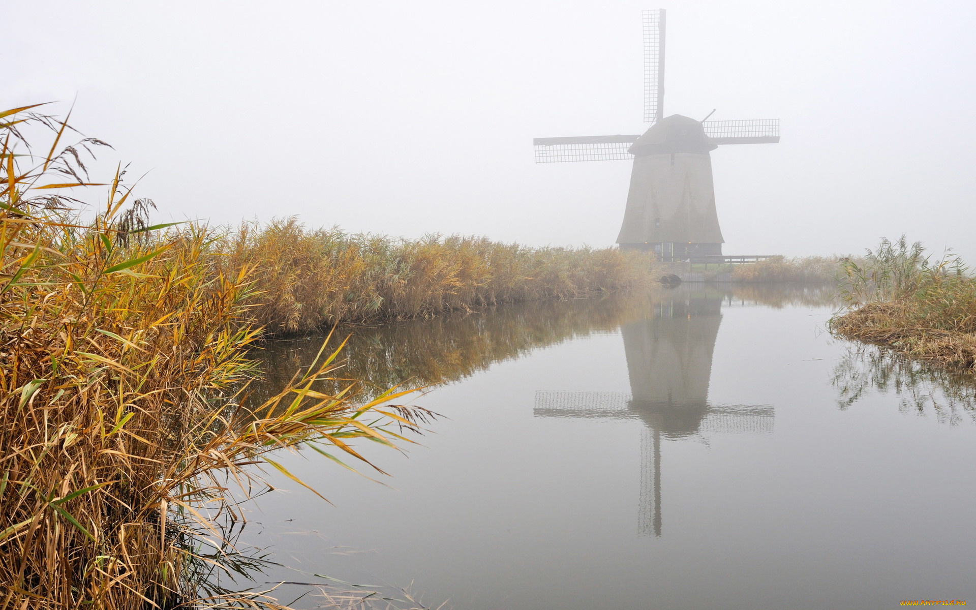 разное, мельницы, мельница, туман, река