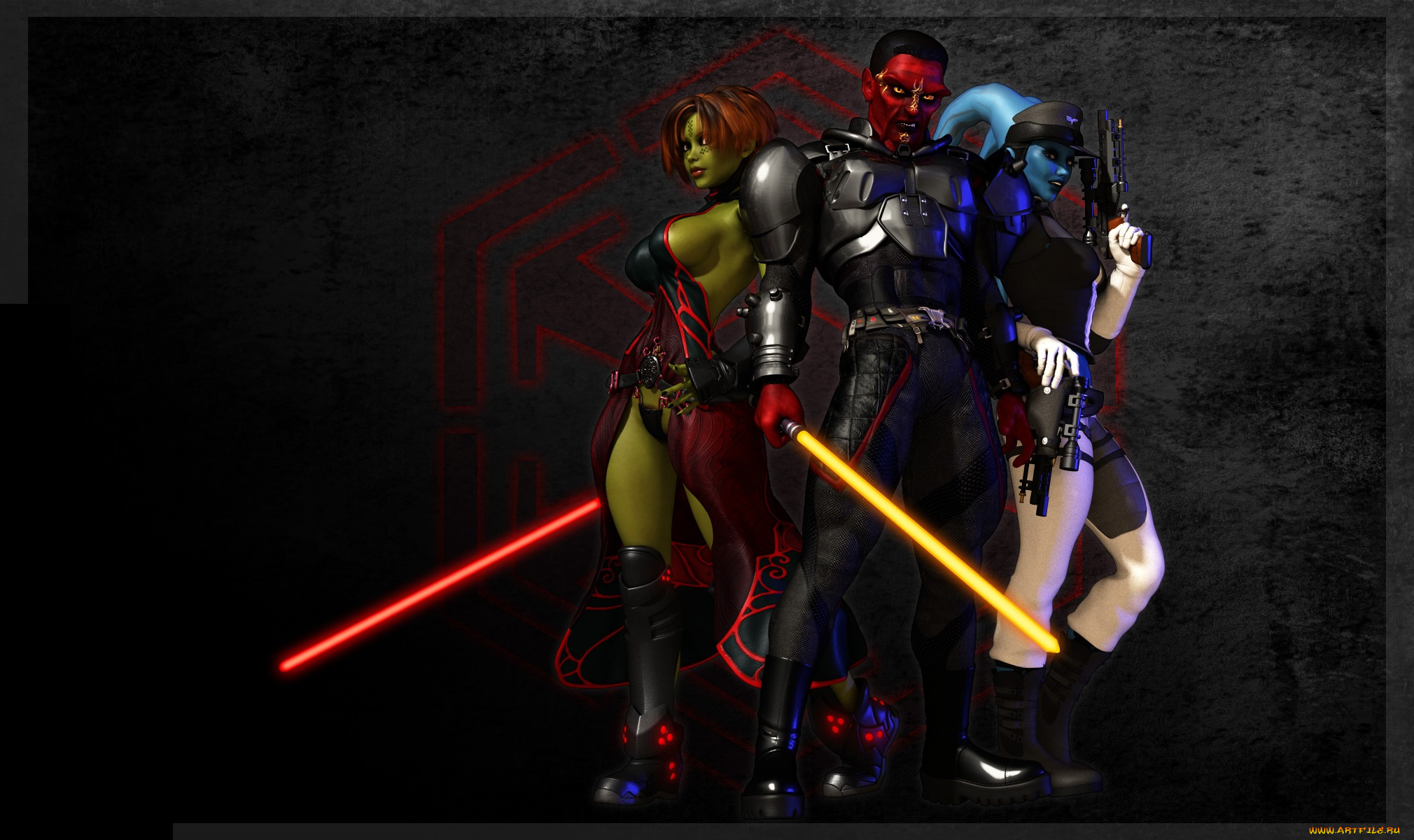 3д, графика, эльфы, , elves, эльфийки, взгляд, фон, оружие