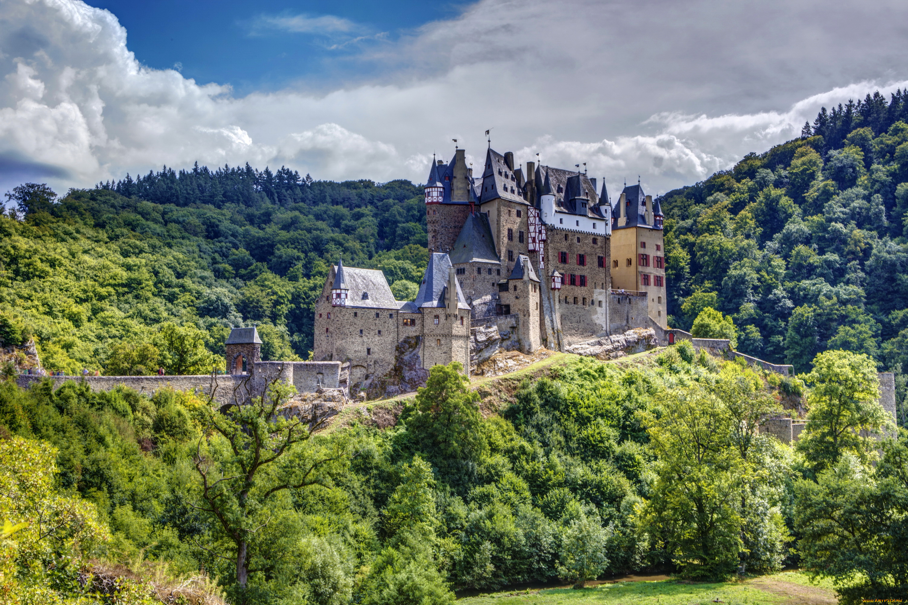burg, eltz, германия, города, замки, германии, замок, германия, eltz, burg, деревья