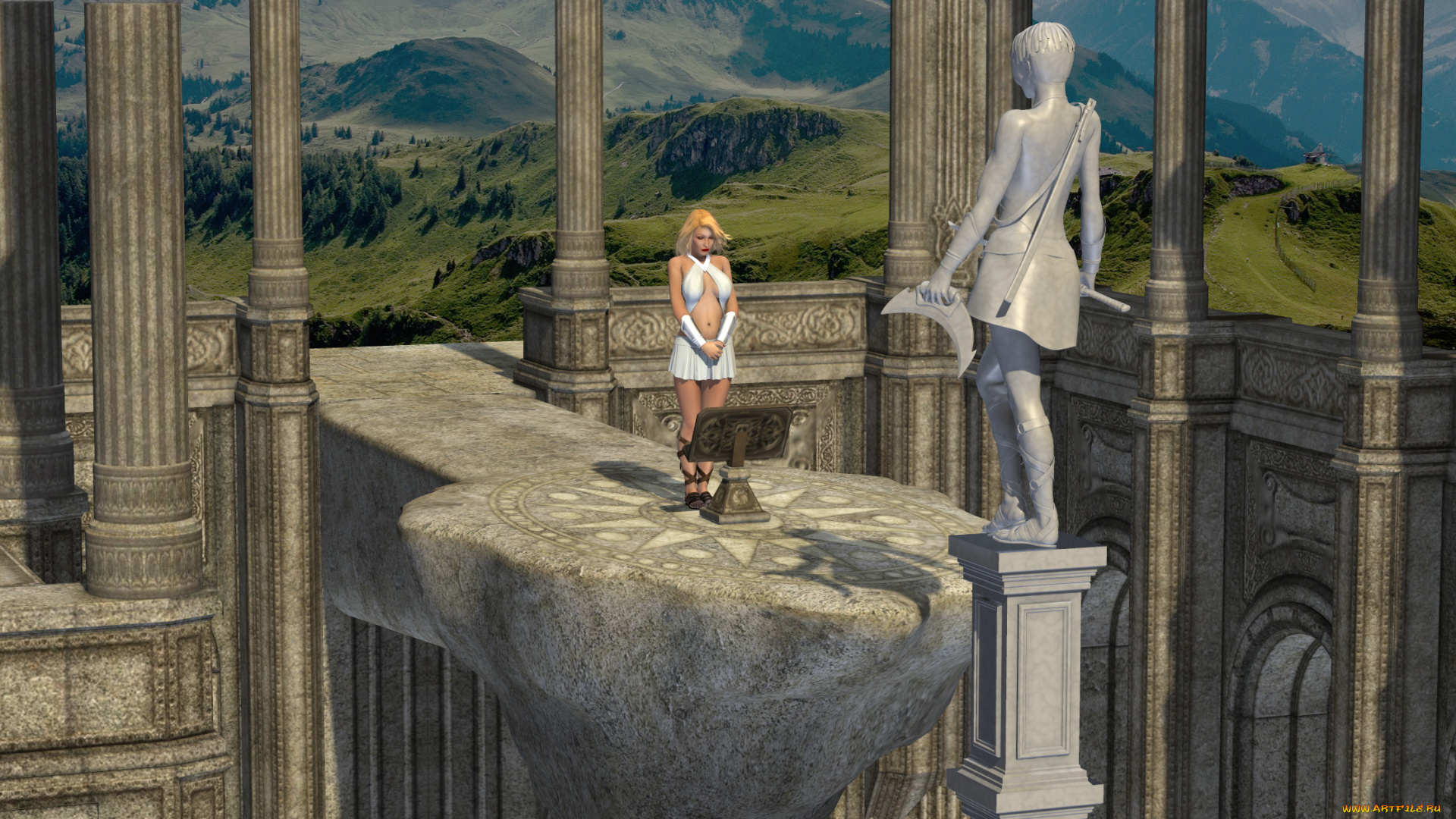 3д, графика, фантазия, , fantasy, скульптура, девушка, взгляд, фон