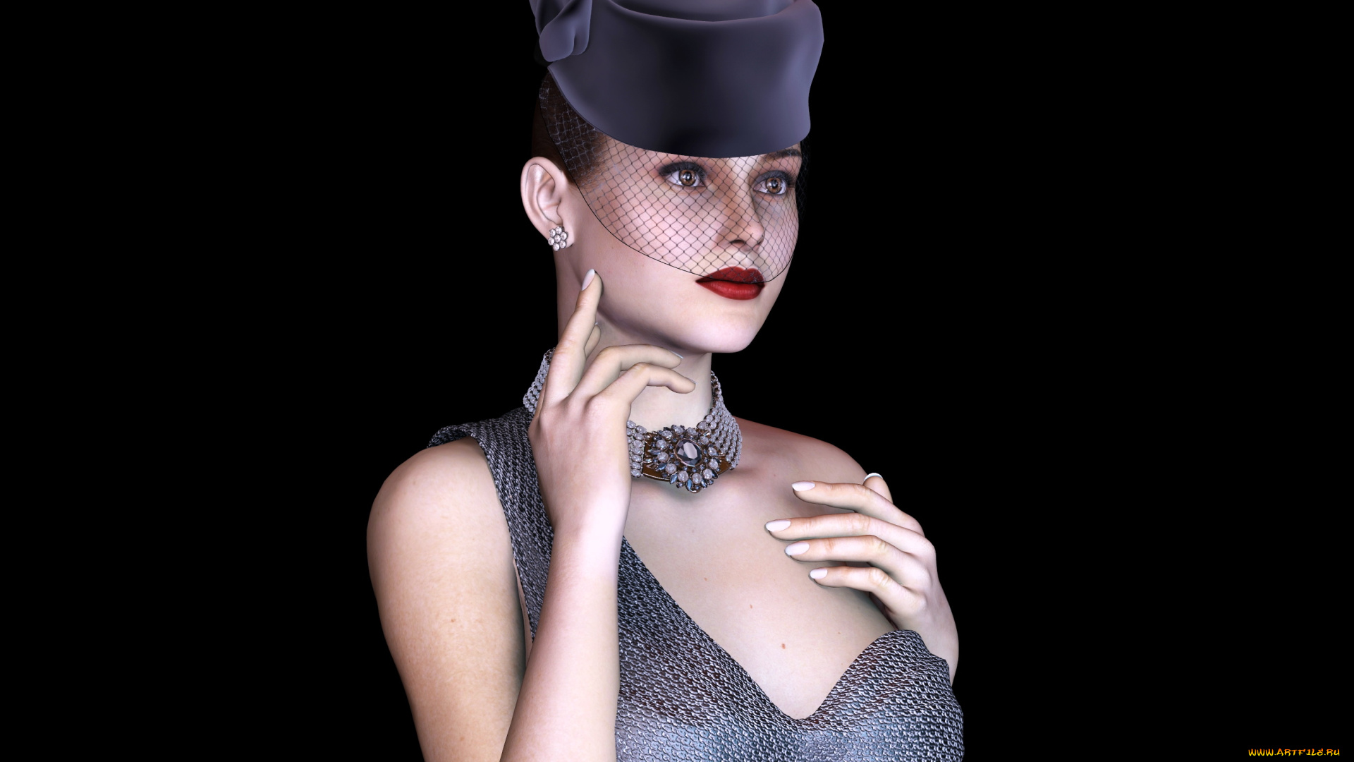 3д, графика, люди, , people, шляпа, фон, взгляд, девушка