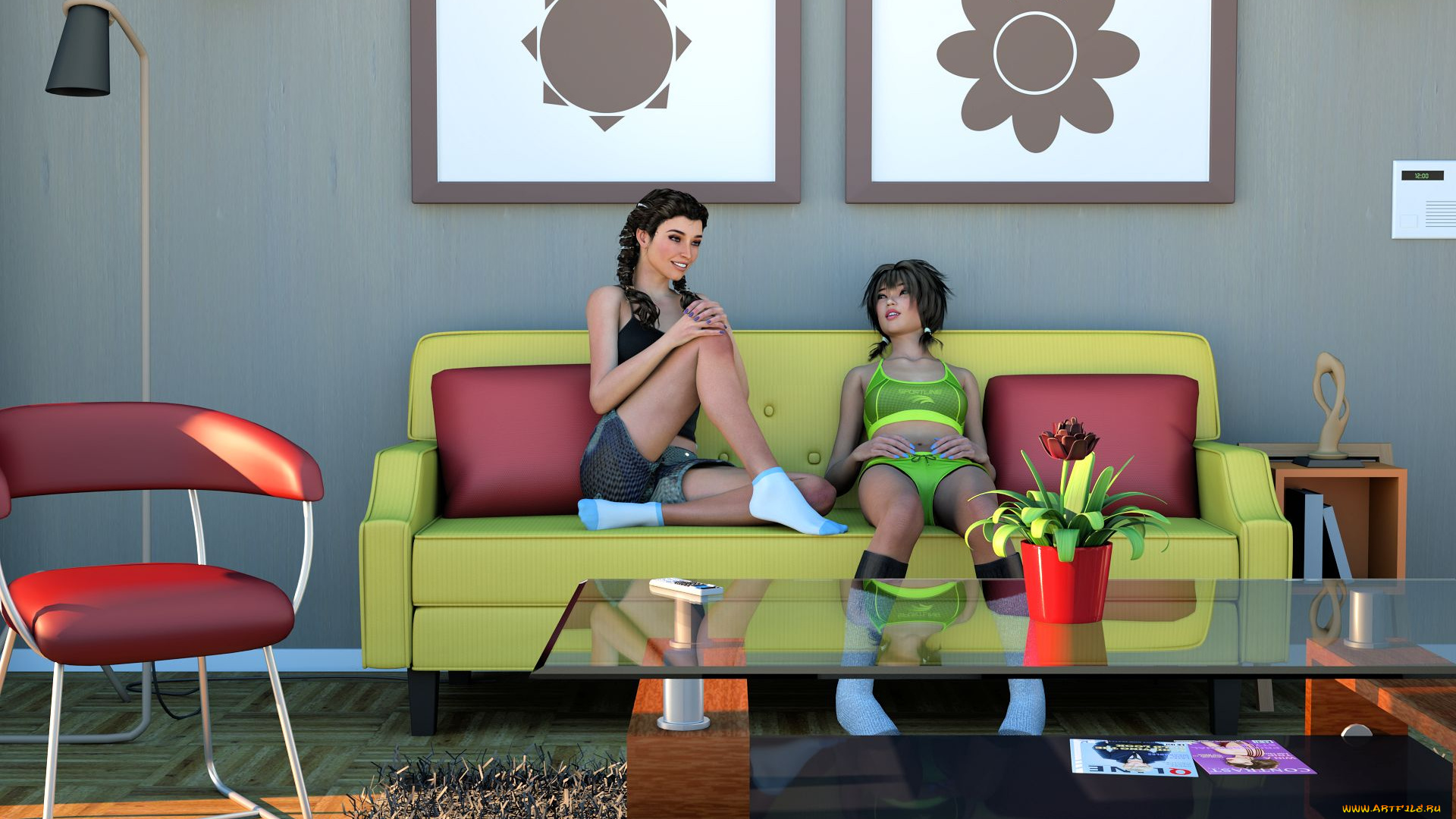 3д, графика, люди, , people, взгляд, девушки, интерьер, фон