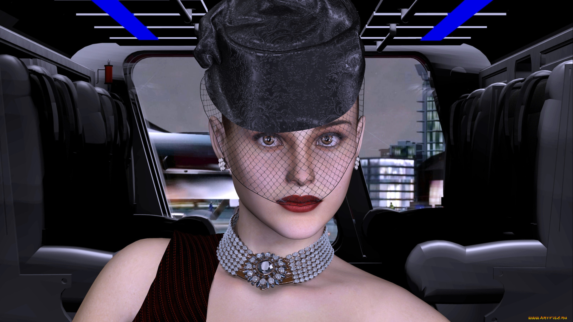 3д, графика, портрет, , portraits, фон, шляпа, взгляд, девушка