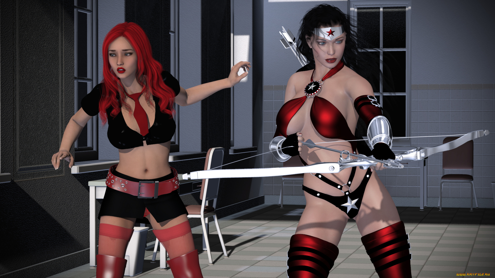 amazon, arrow, 3д, графика, фантазия, , fantasy, оружие, фон, взгляд, девушки