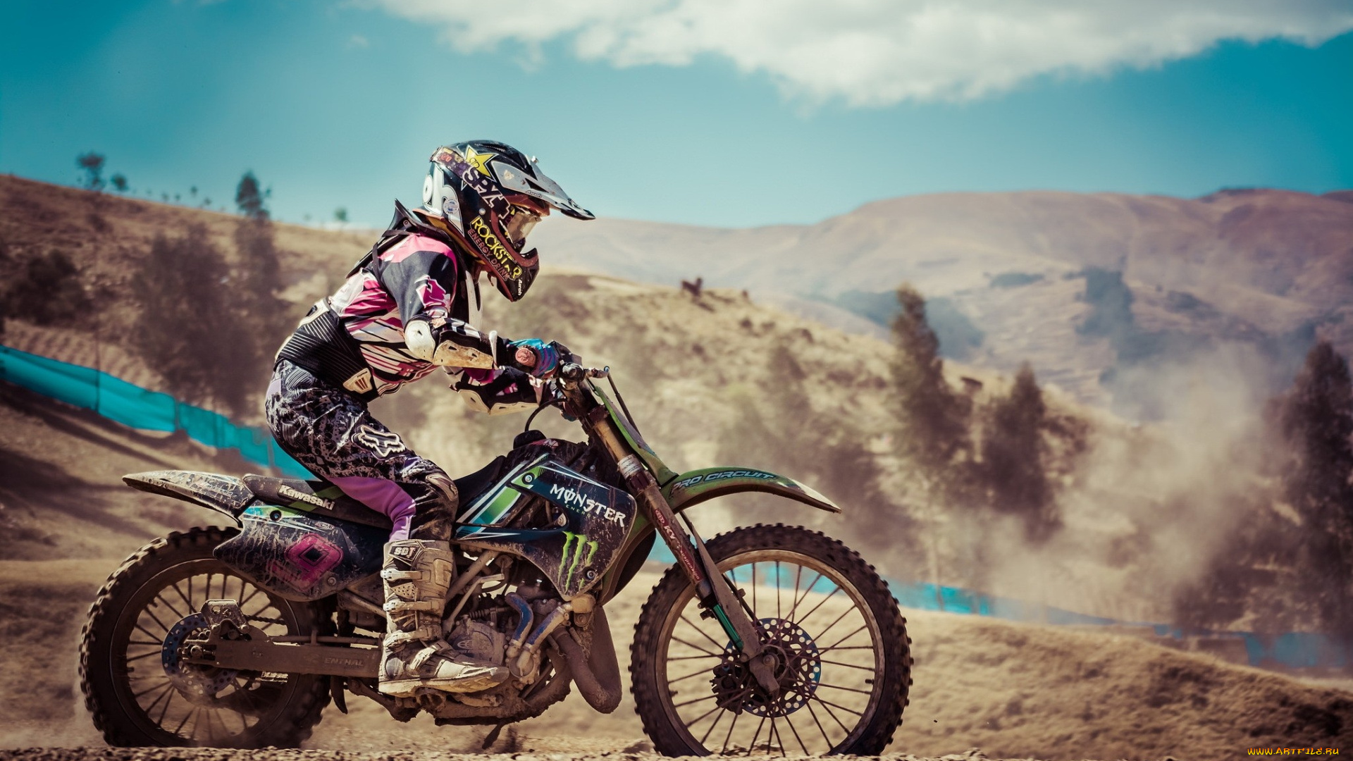 спорт, мотокросс, мотоцикл, облака, горы, грязь, мотоциклист