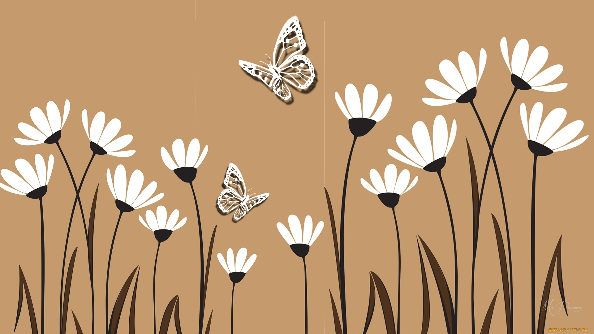 векторная, графика, цветы, , flowers, фон, цветы, бабочка