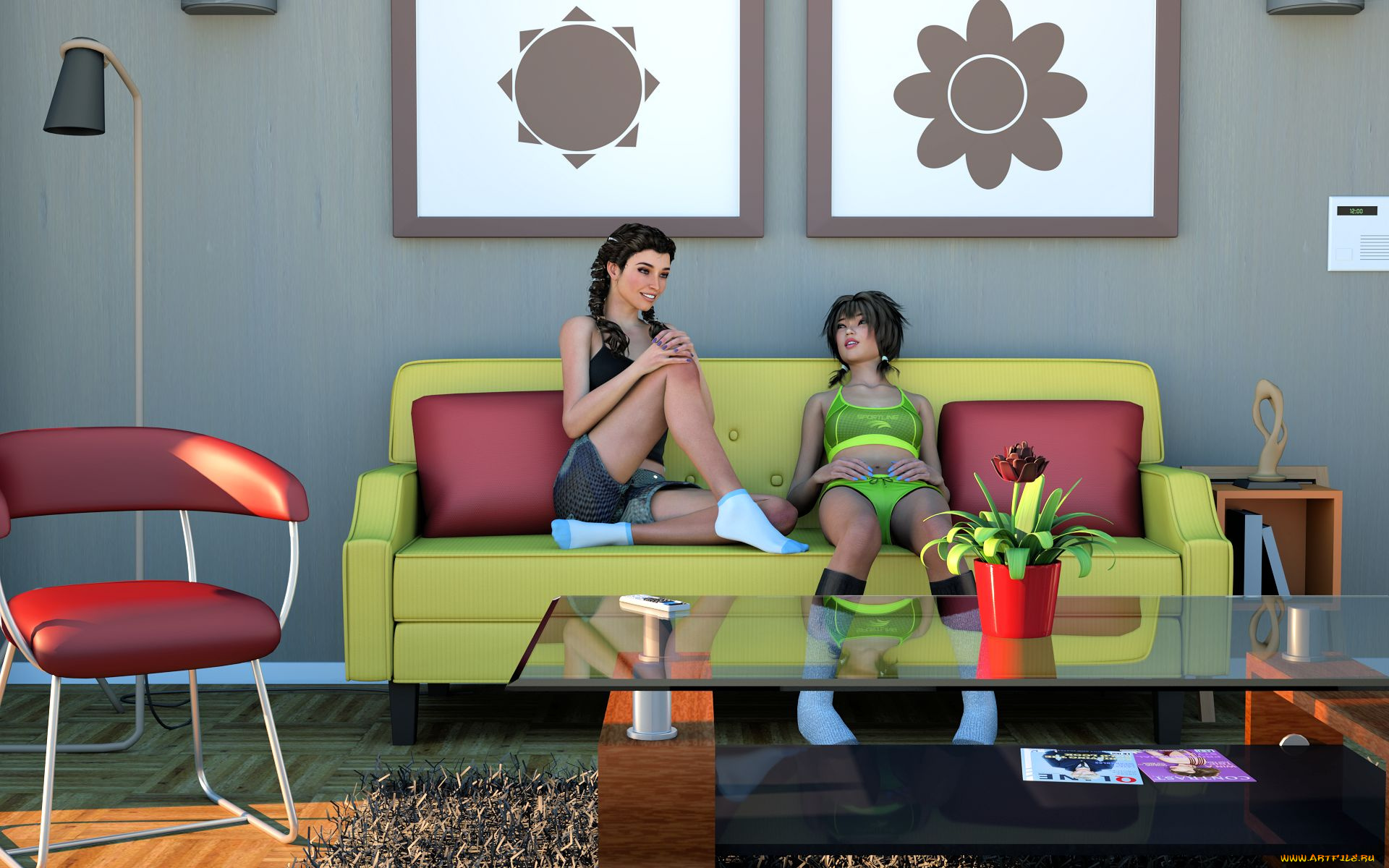 3д, графика, люди, , people, взгляд, девушки, интерьер, фон