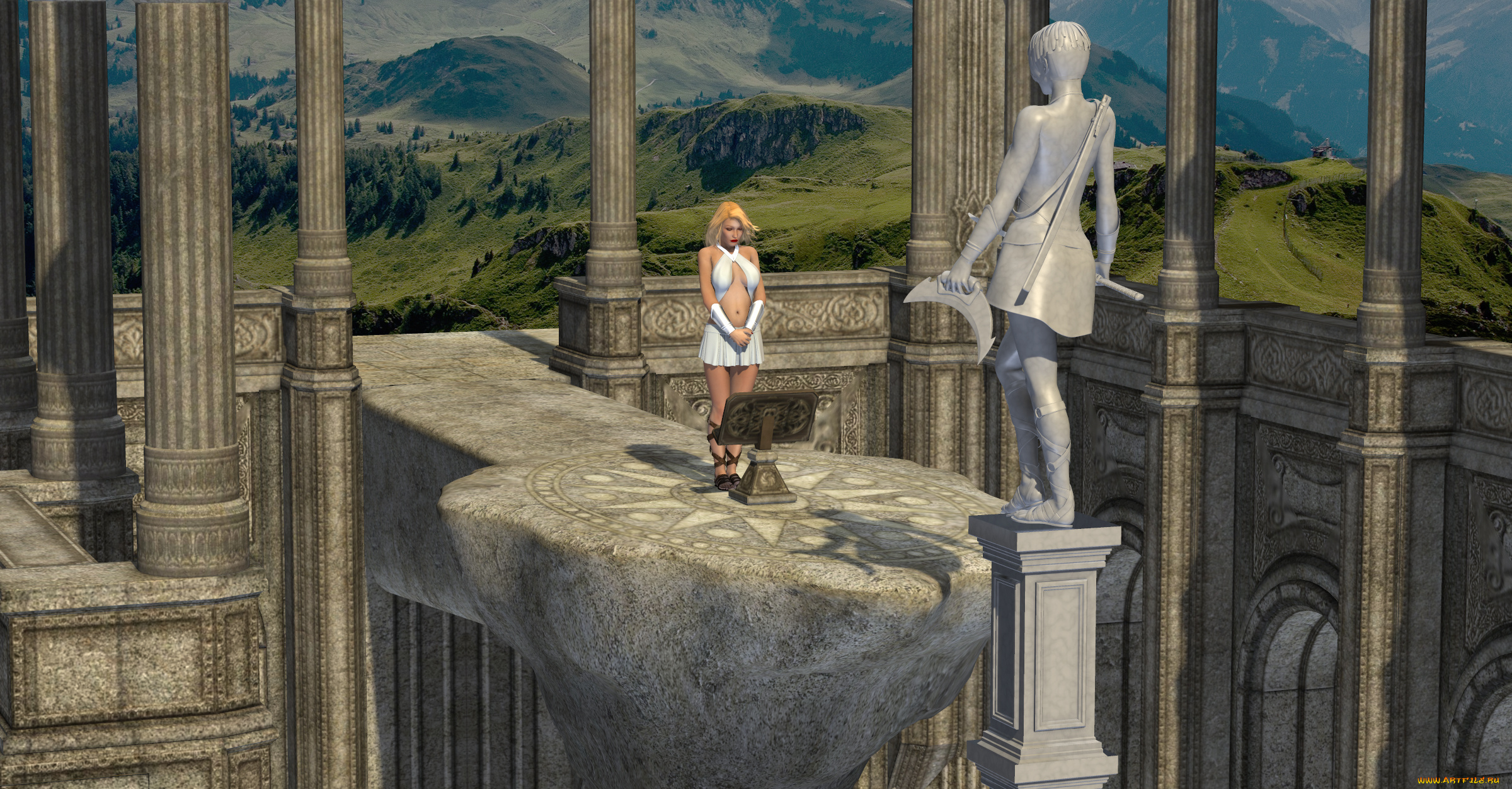 3д, графика, фантазия, , fantasy, скульптура, девушка, взгляд, фон