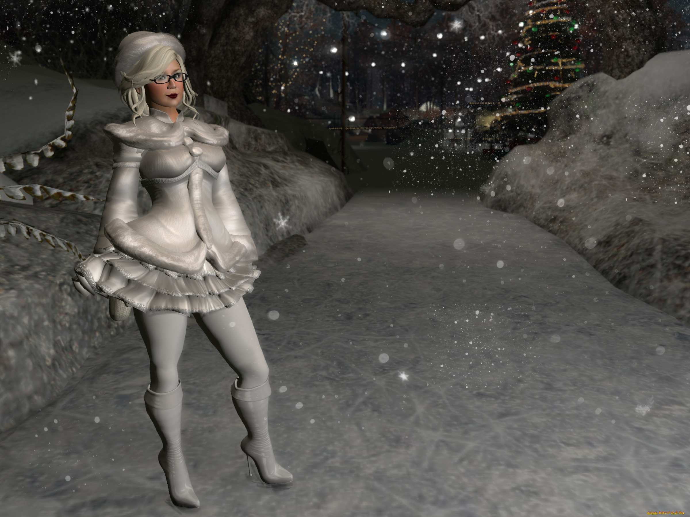 3д, графика, люди, , people, снегурочка, взгляд, фон, девушка