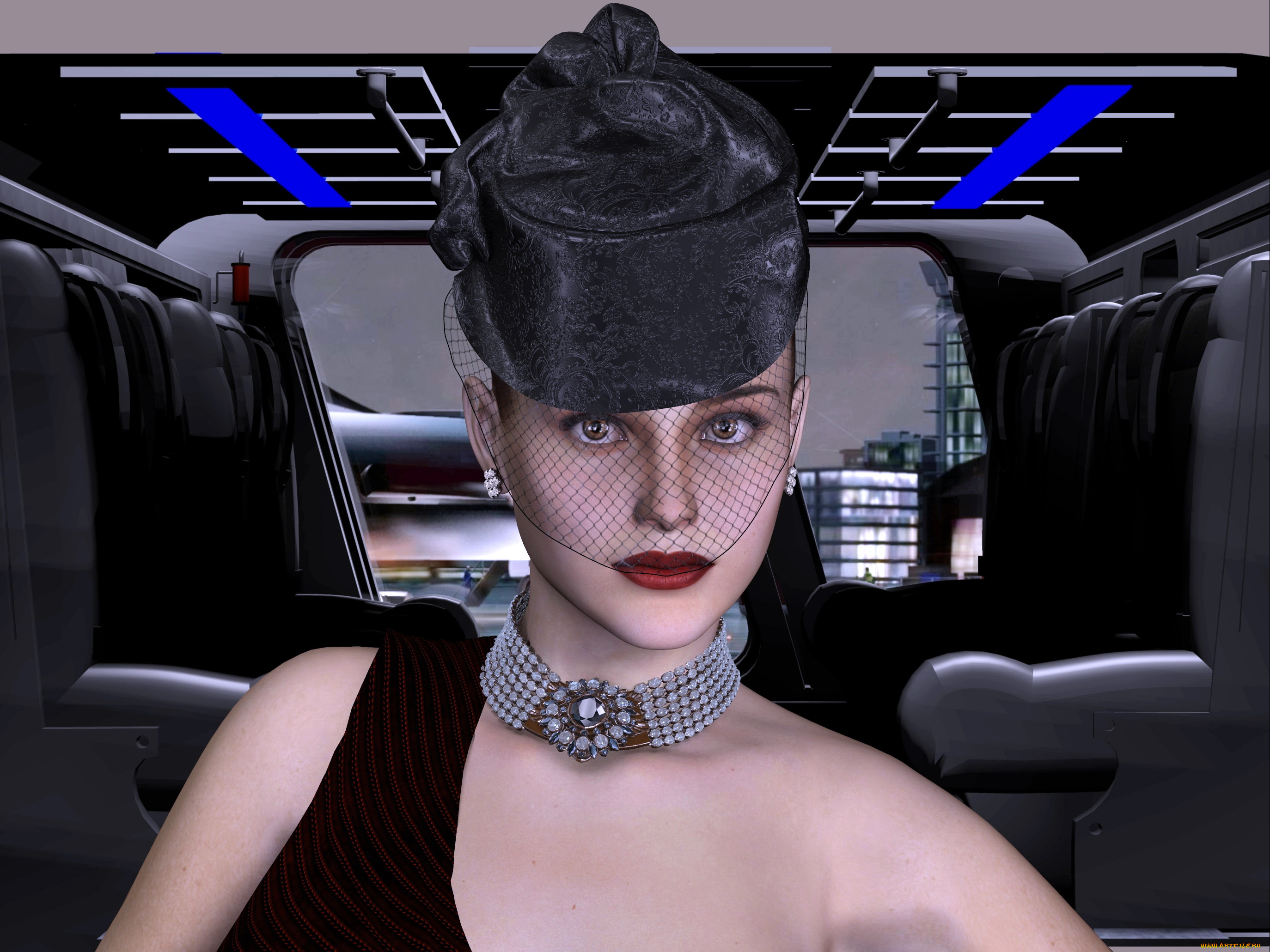 3д, графика, портрет, , portraits, фон, шляпа, взгляд, девушка