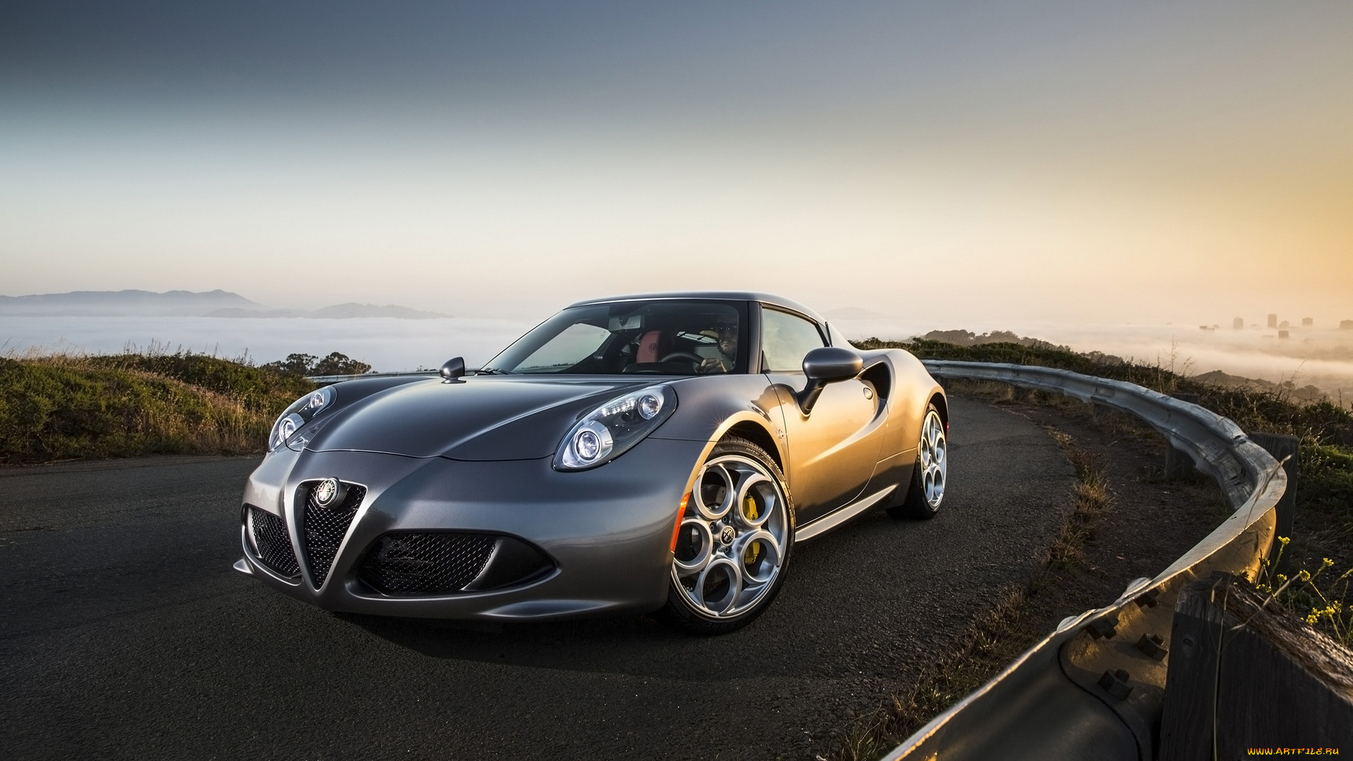 автомобили, alfa, romeo, дорога, шоссе, 4с, серебристый, альфа, ромео