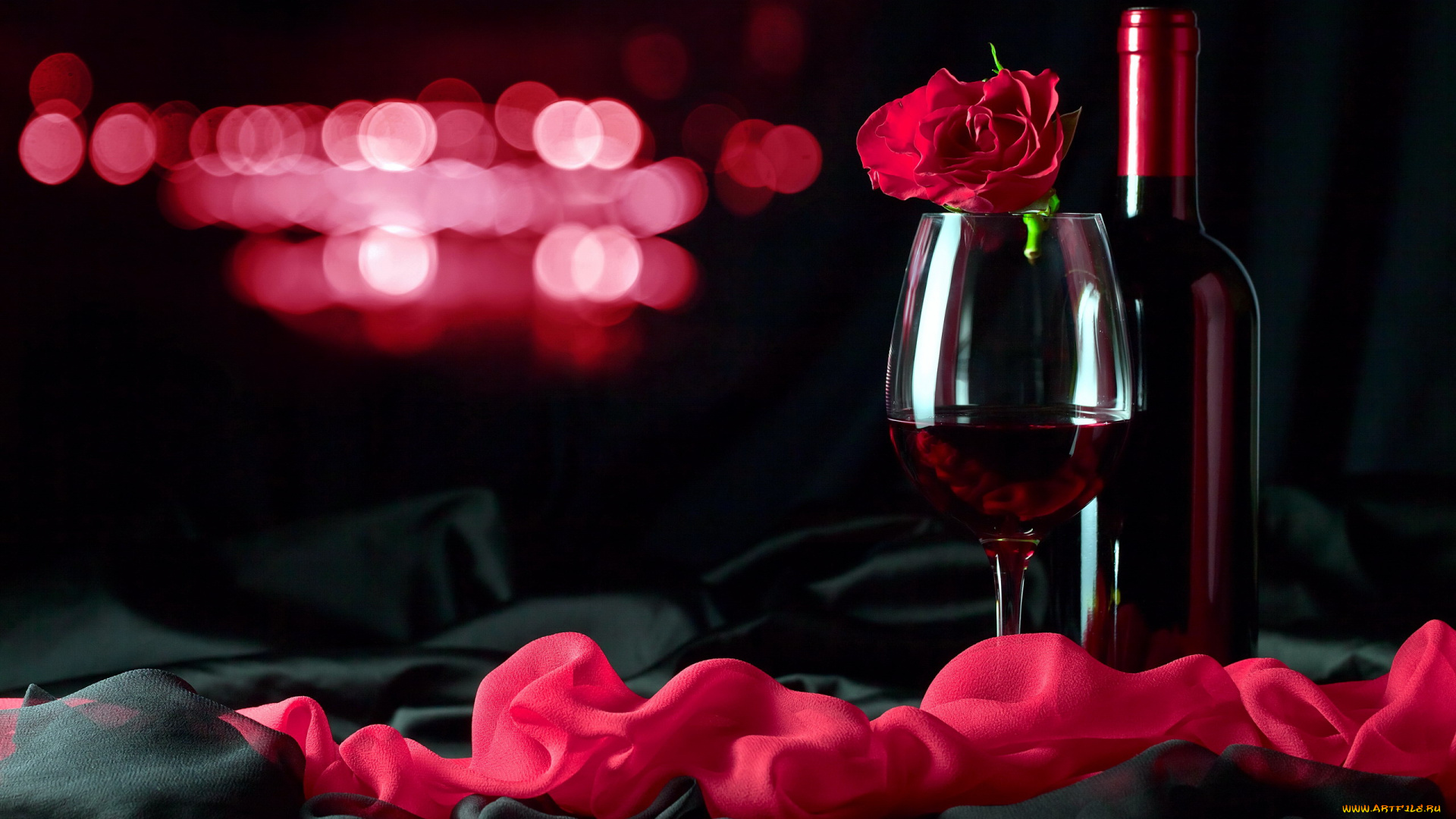 еда, напитки, , вино, бутылка, роза, вино, шарф, бокал
