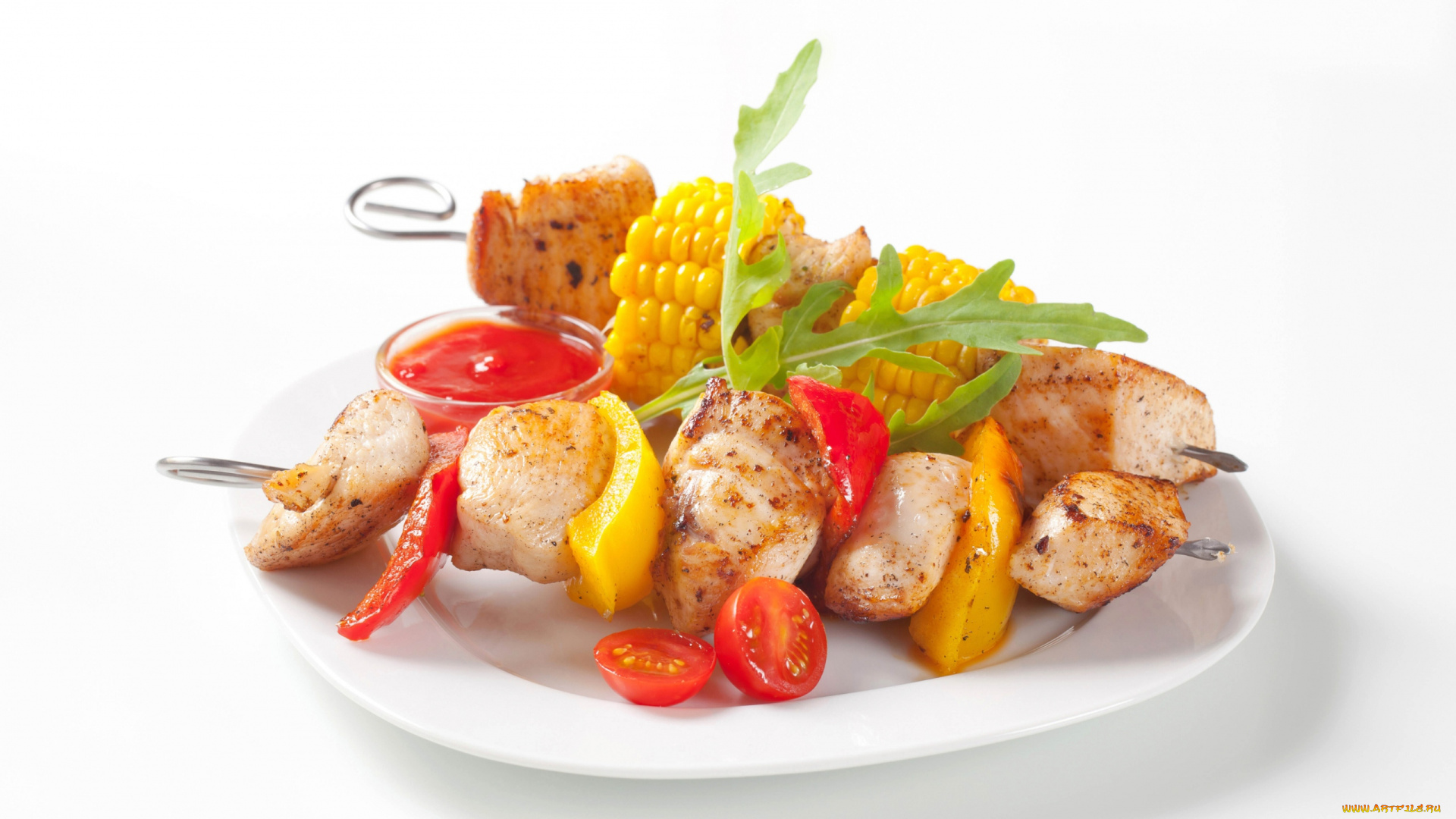 еда, шашлык, , барбекю, соус, перец, мясо, кукуруза