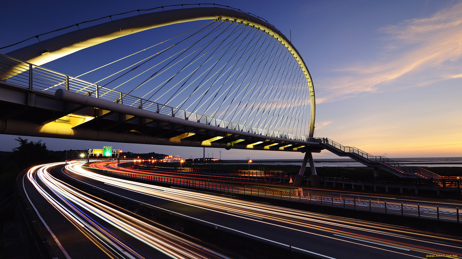 the, harp, bridge, in, hsiang-shan, , hsin-chu, city, , taiwan, города, -, мосты, скорость, шоссе, дороги, дуга, мост, огни