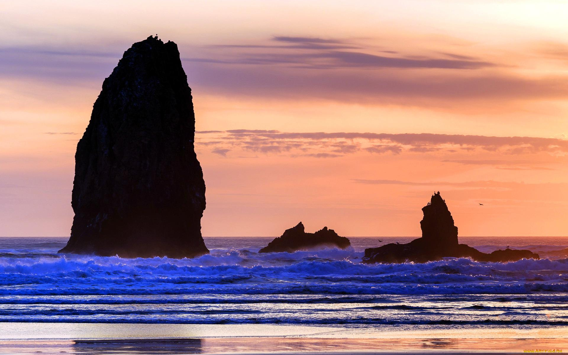 природа, побережье, небо, камни, прибой, волны, берег, море, закат, скалы