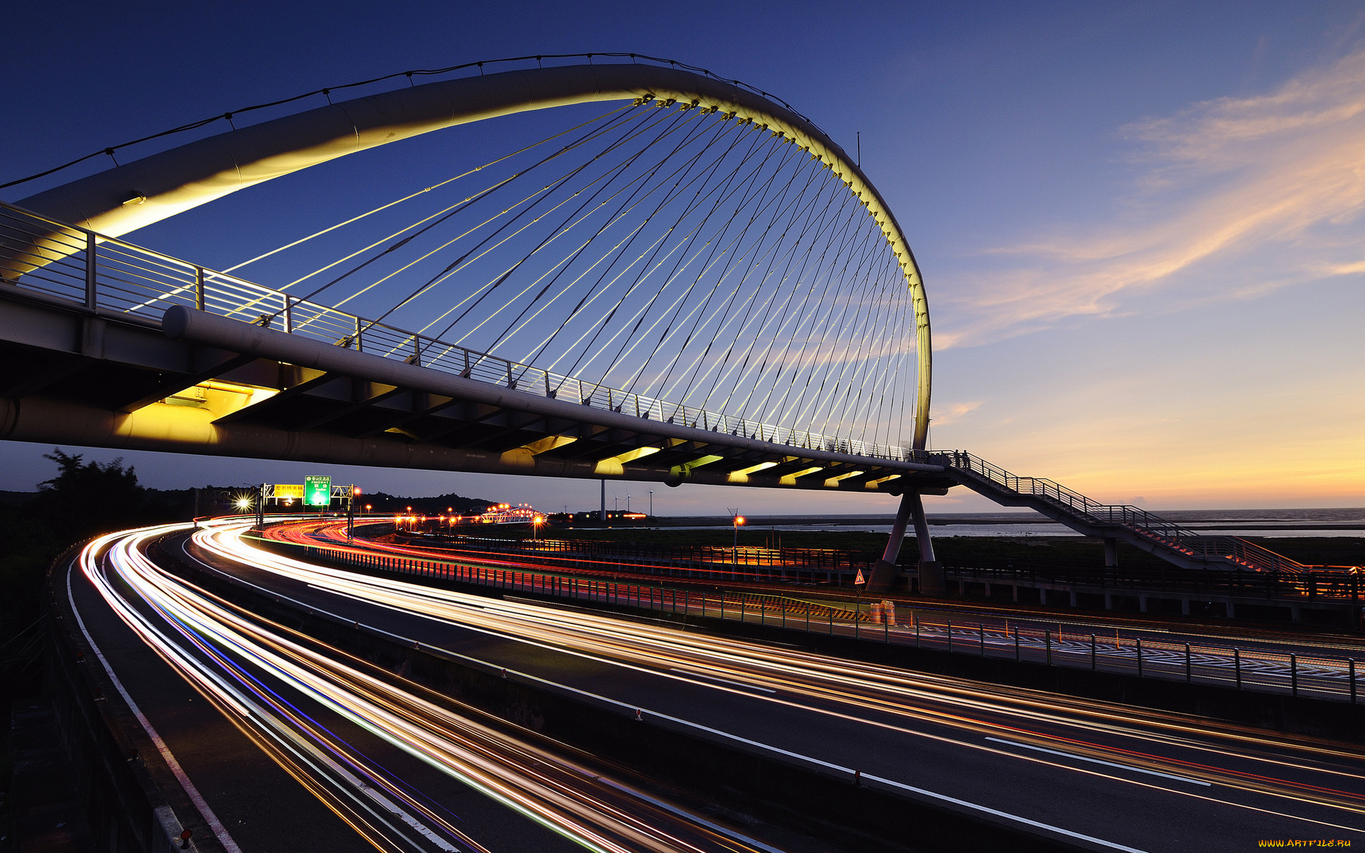 the, harp, bridge, in, hsiang-shan, , hsin-chu, city, , taiwan, города, -, мосты, скорость, шоссе, дороги, дуга, мост, огни