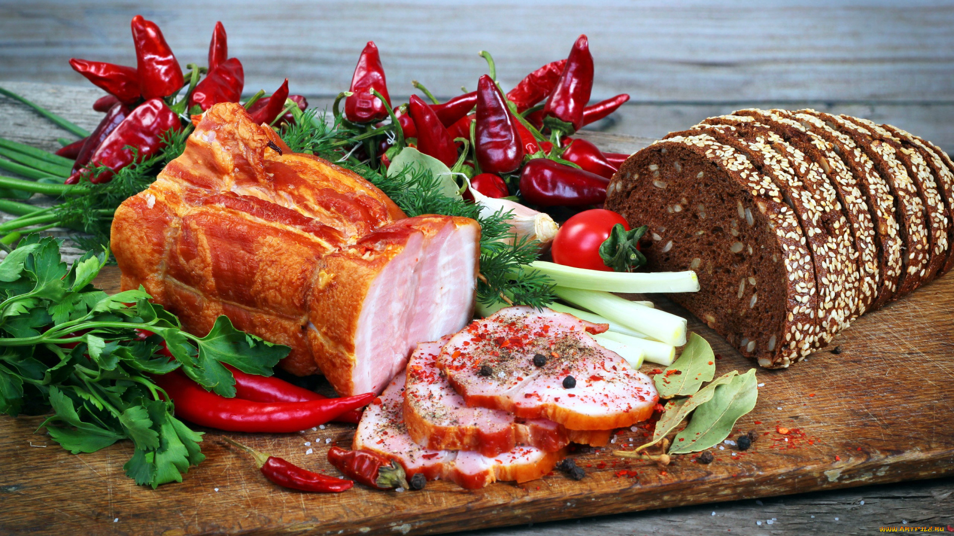 еда, колбасные, изделия, хлеб, перец, ветчина
