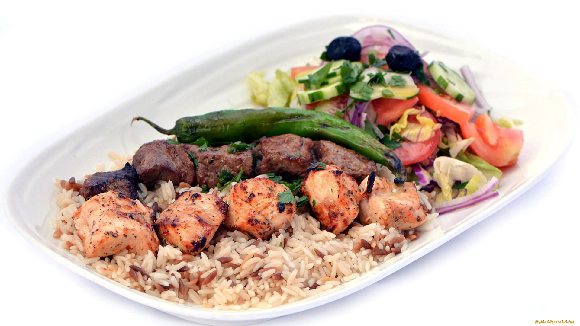 еда, мясные, блюда, овощи, перец, рис, мясо