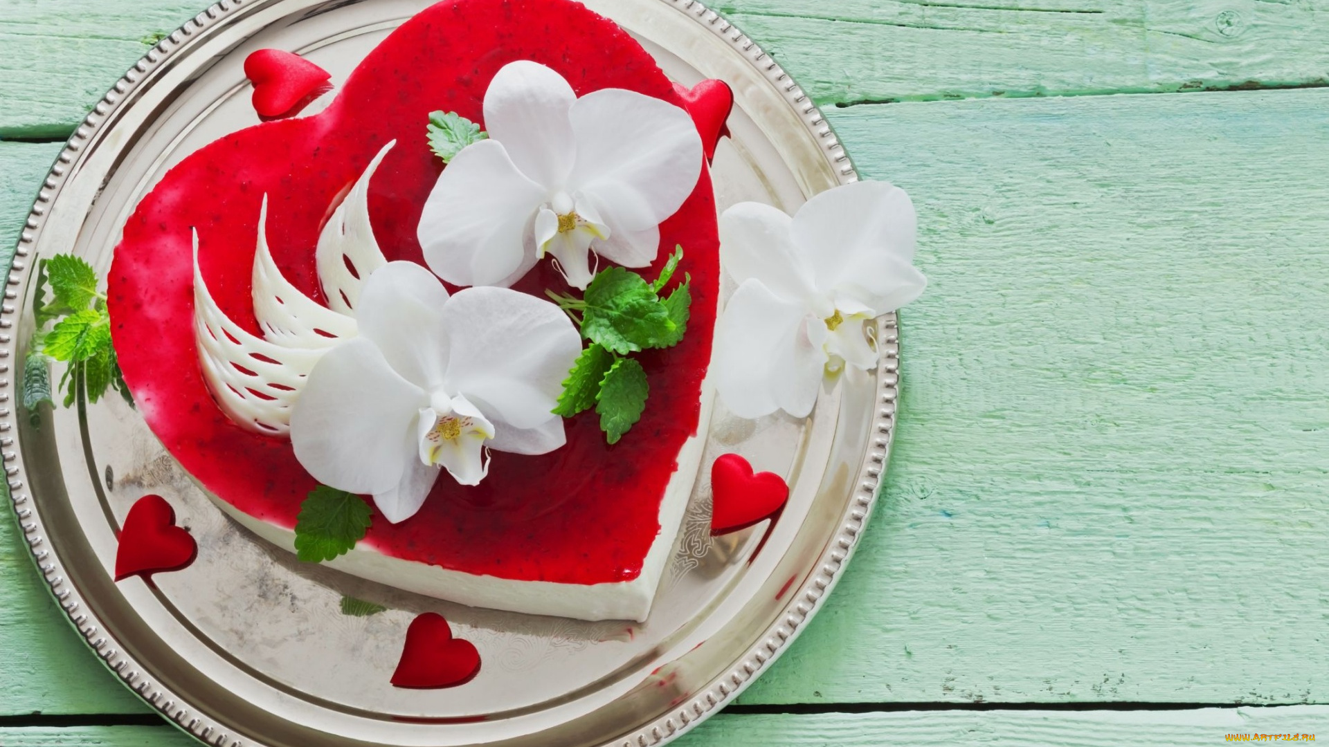 еда, торты, орхидеи, мята, торт