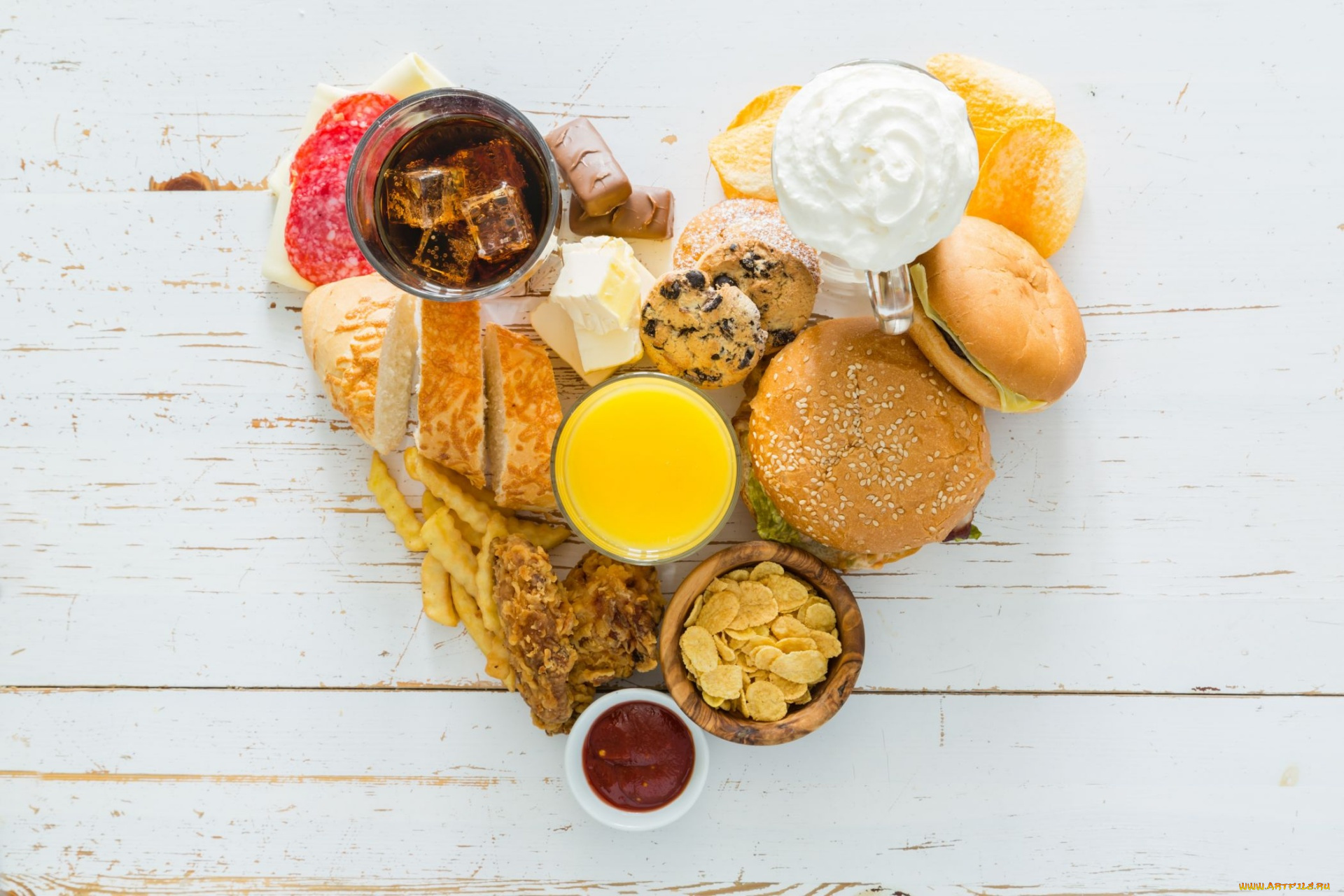 еда, разное, сок, сыр, кола, гамбургер