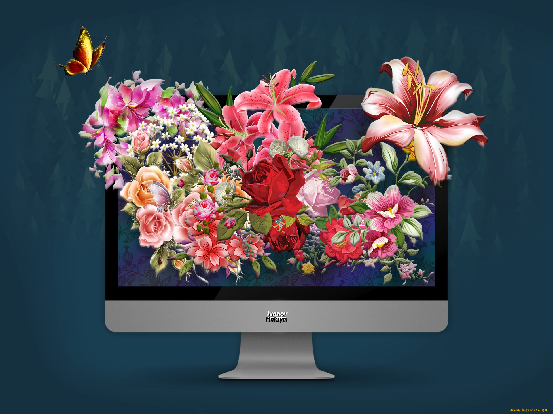 компьютеры, мониторы, , ноутбуки, monitor, монитор, фотошоп, цветы, photo, мир, mac, apple