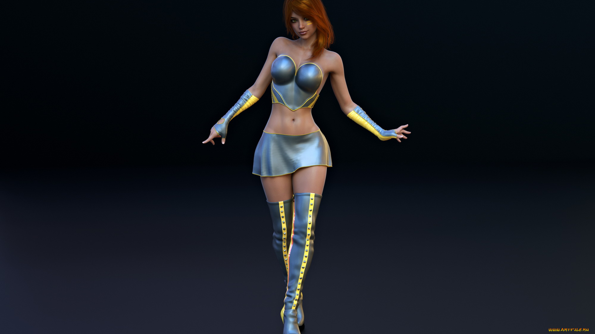 3д, графика, люди, , people, девушка, униформа, взгляд, фон