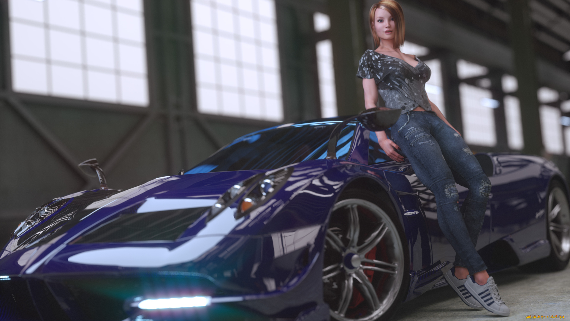 3д, графика, люди-авто, мото, , people-, car, , , moto, фон, девушка, автомобиль, взгляд