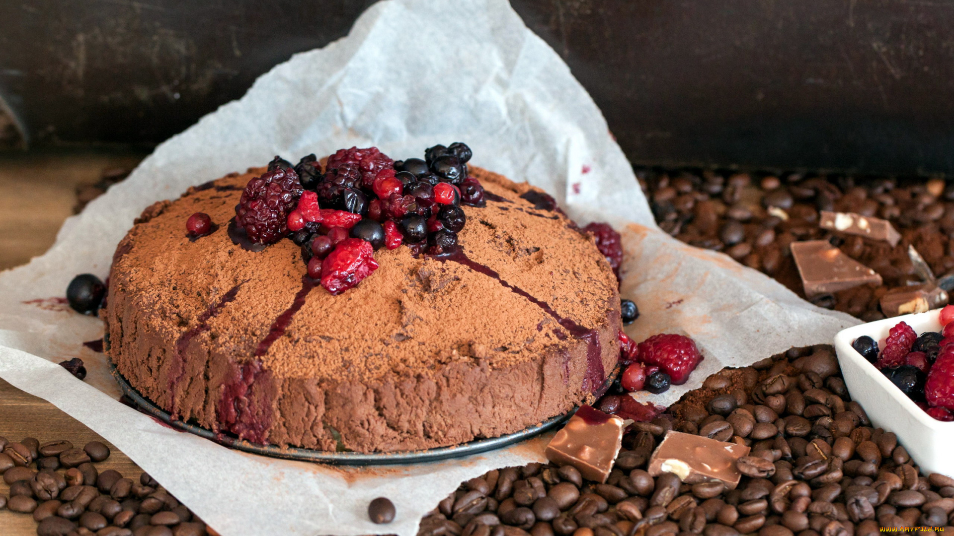еда, торты, торт, кофейные, шоколад, ягоды, зерна