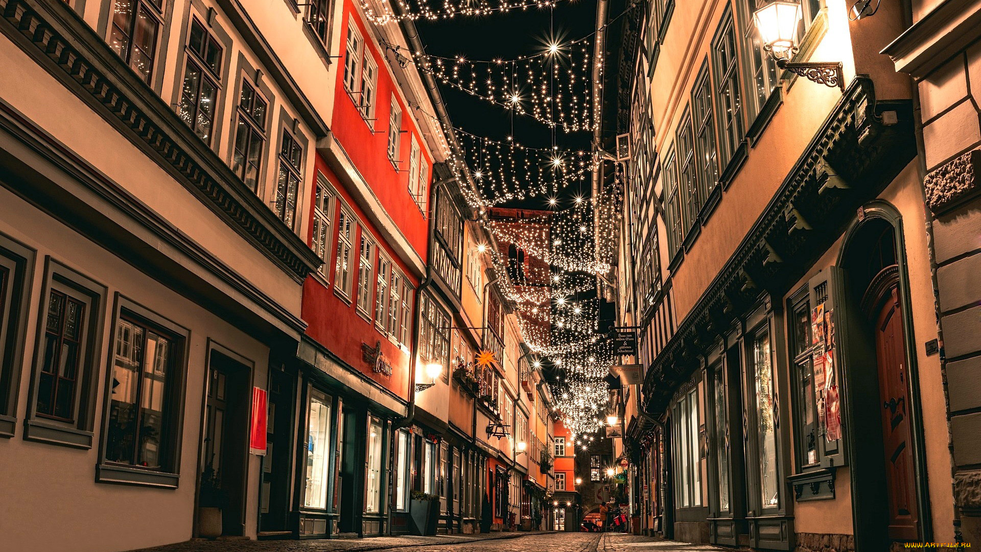 erfurt, germany, города, -, огни, ночного, города