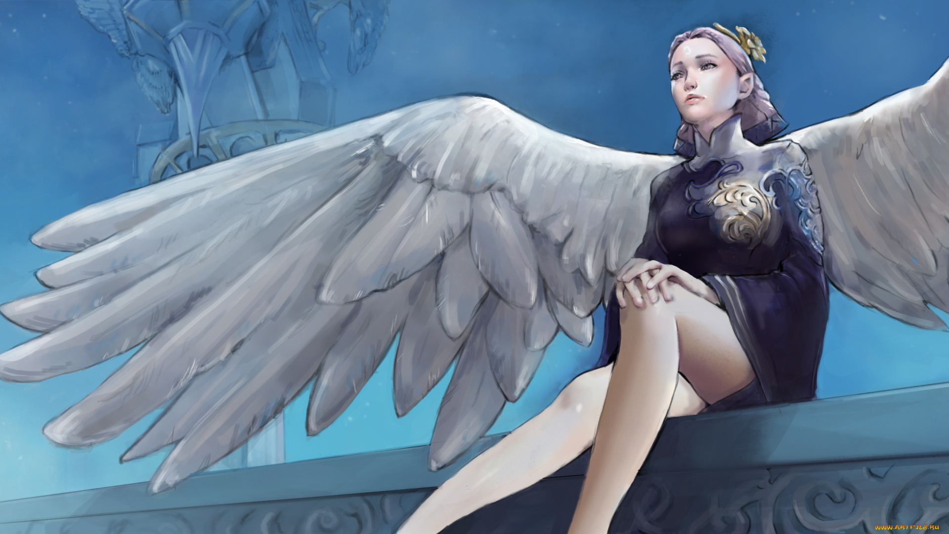 фэнтези, ангелы, крылья, фон, девушка