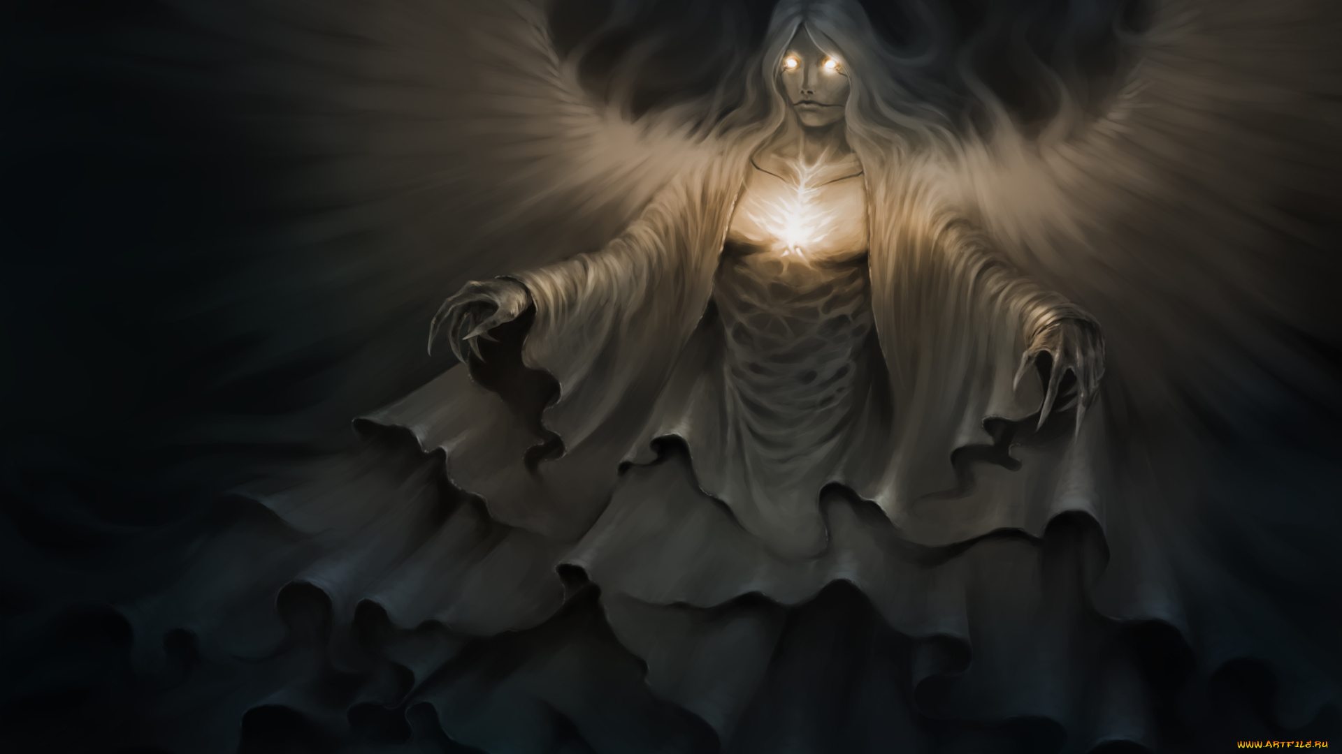 фэнтези, демоны, крылья, взгляд, фон, существо